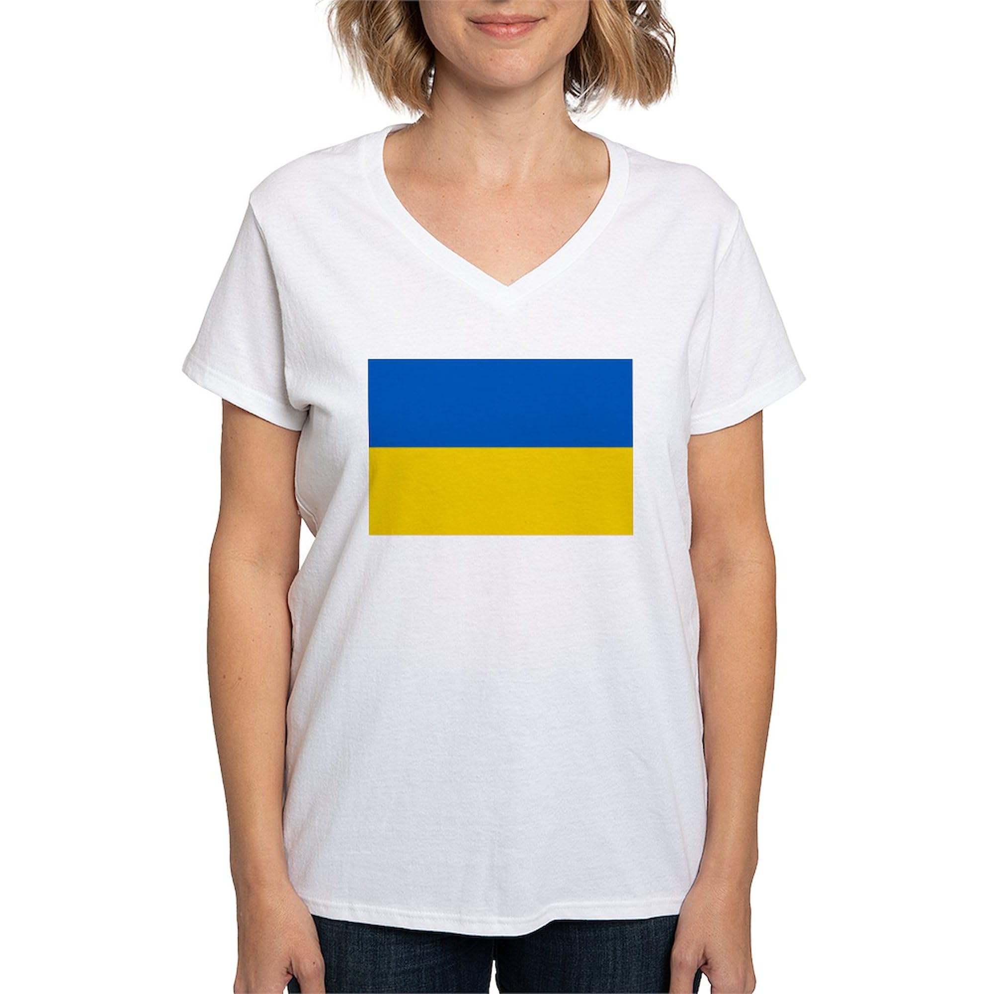Ukraine Flag Women's Cotton V-Neck T-Shirt | Patriotic Ukrainian Apparel for Support & Solidarity | Perfect for Protests, Fundraisers & Showing Support