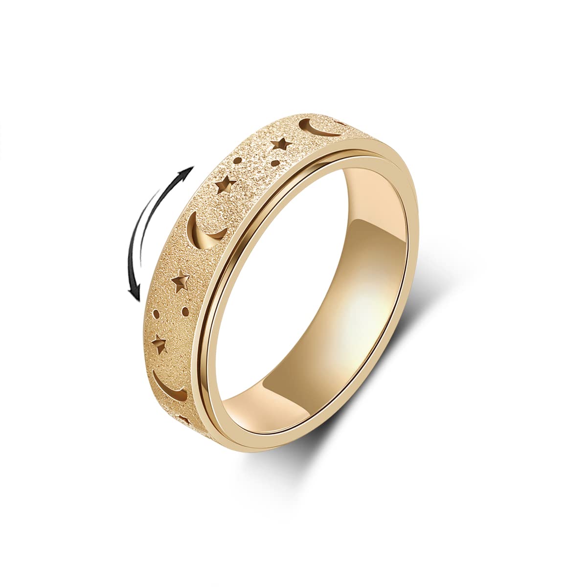 Anxiety Spinner Ring for Women & Men - Stainless Steel Moon Star Design for Stress Relief - Size 6-10