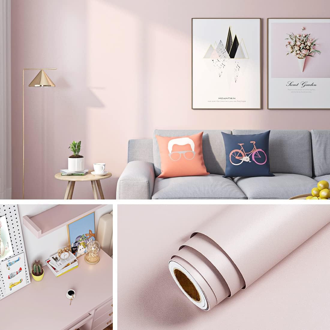Livelynine 15.8x394 Inch Light Pink Peel and Stick Wallpaper - Self-Adhesive Removable Contact Paper for Bedroom, Kids Room, Nursery, Bathroom, Dorm, Classroom, Locker, Desk & Cabinet - Blush Pink Wall Decor for Girls & Teens - Perfect for DIY Home Decor, Furniture Makeover and Room Renovation
