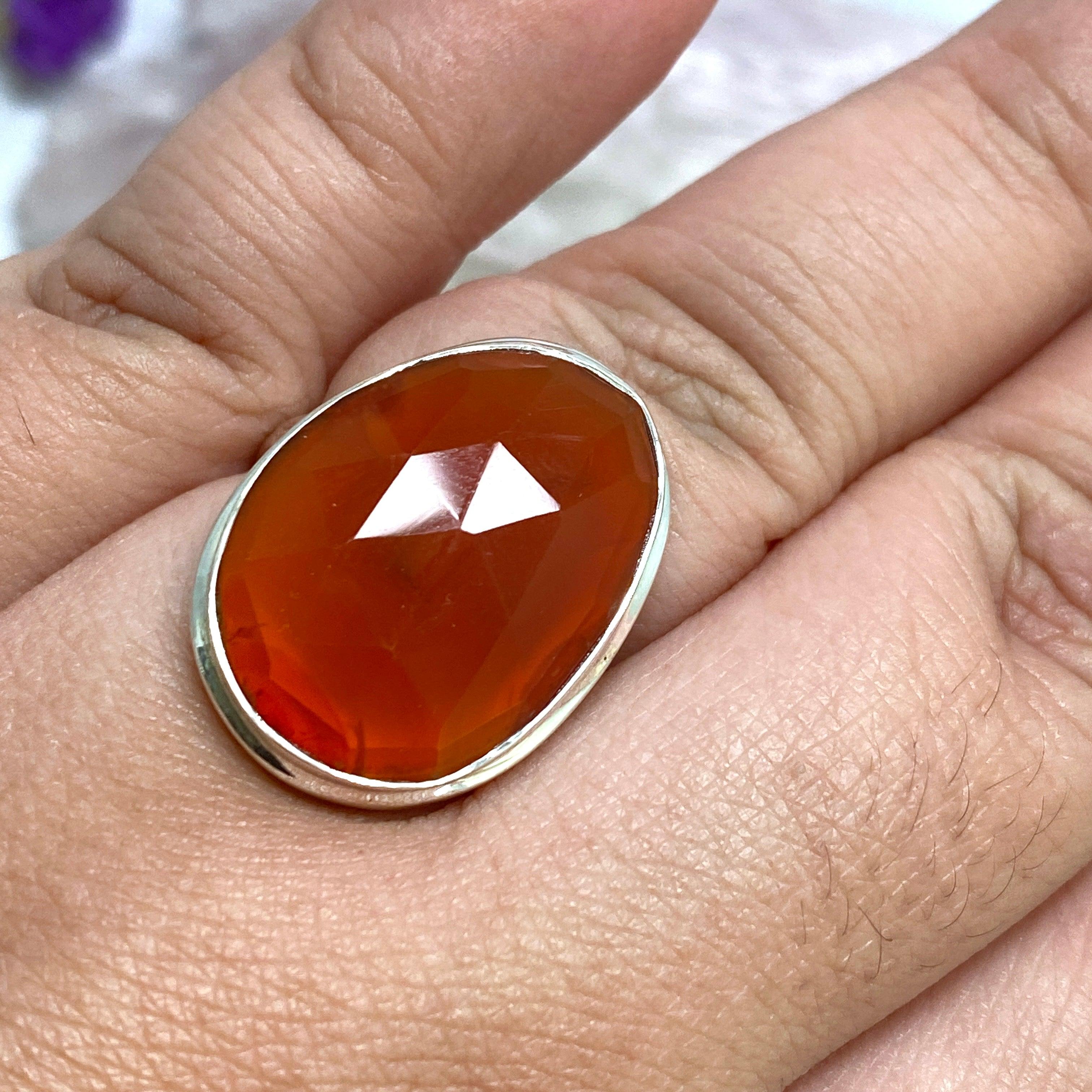 Natural Carnelian Oval Faceted Ring - Size 10 - KRGJ2554 - Elegant Jewelry for Women, Gift for Her, Boho Chic Style, Perfect for Weddings, Parties & Everyday Wear