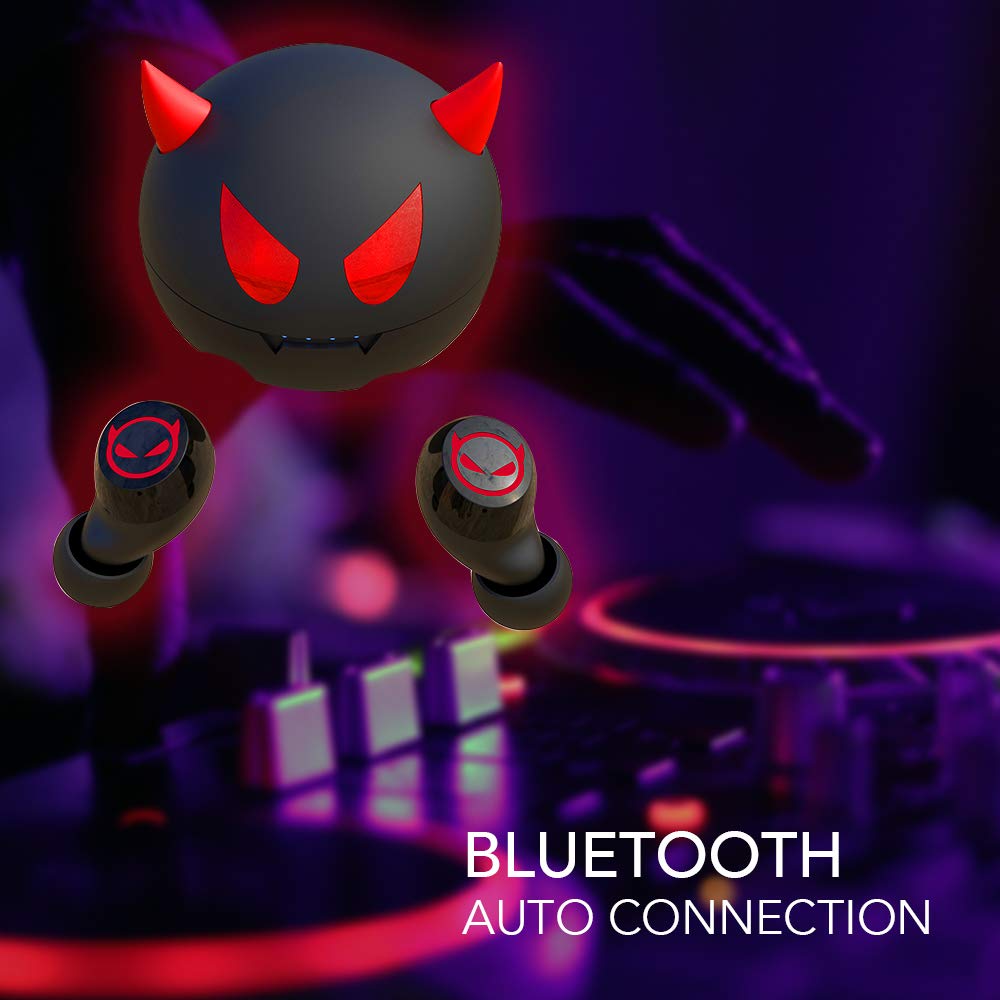 Cute Little Devils Wireless Earbuds - Waterproof Bluetooth Headphones with CVC 8.0 Noise Cancelling, TWS Stereo Sound & Built-in Mic | Premium Bass for Gym, Running & Travel (JE-01B_B29)