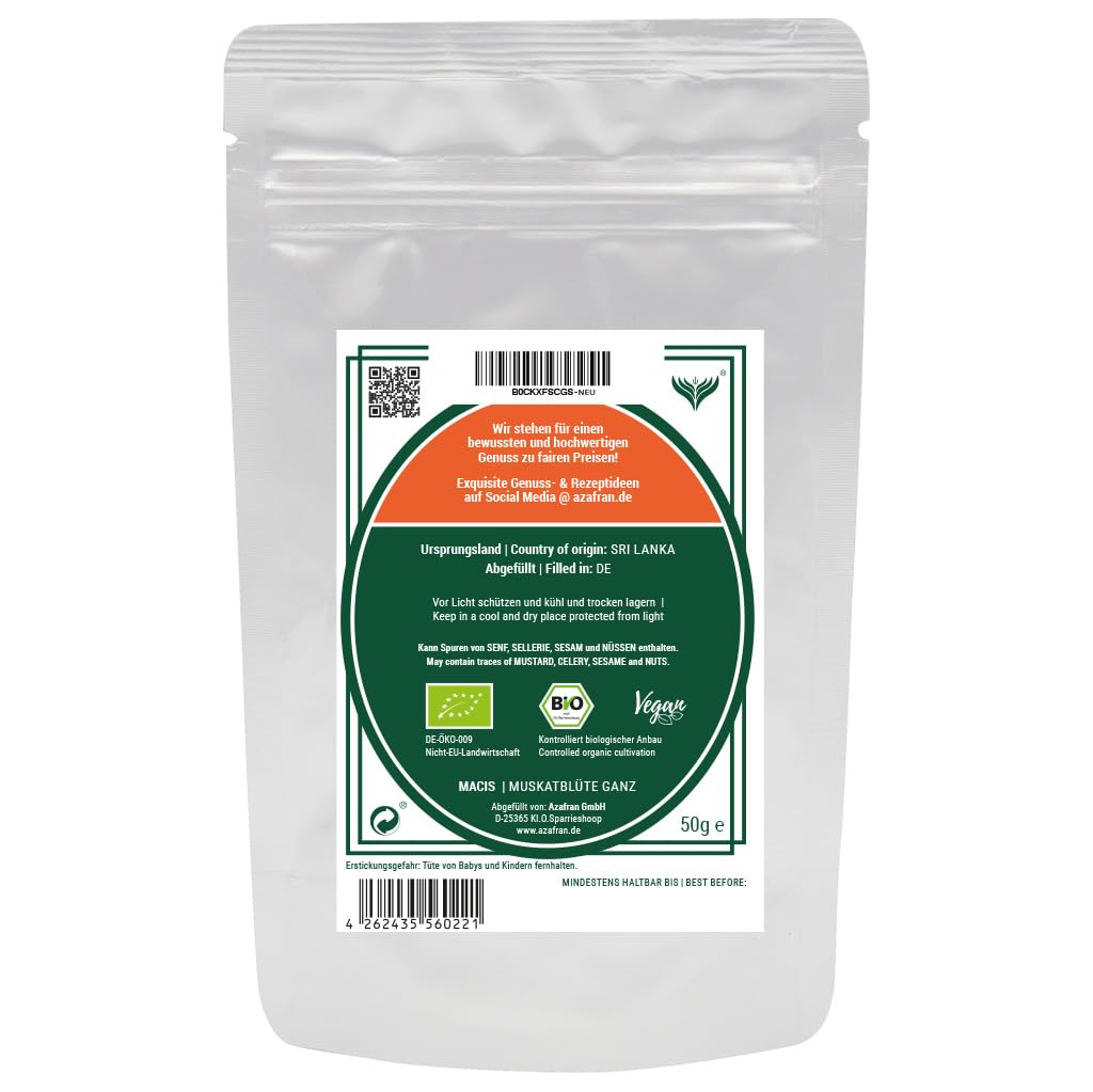 Organic Saffron & Whole Mace Spice - Premium 200g for Baking, Cooking & Gourmet Dishes | Azafran BIO Macis Muskatblüte