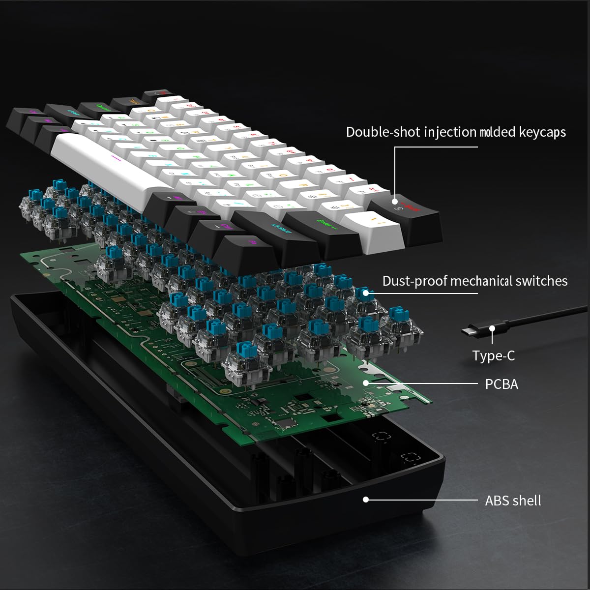60% RGB Wired Gaming Keyboard - Compact 61-Key for PC/Mac Gamers & Typists | Travel-Friendly Design