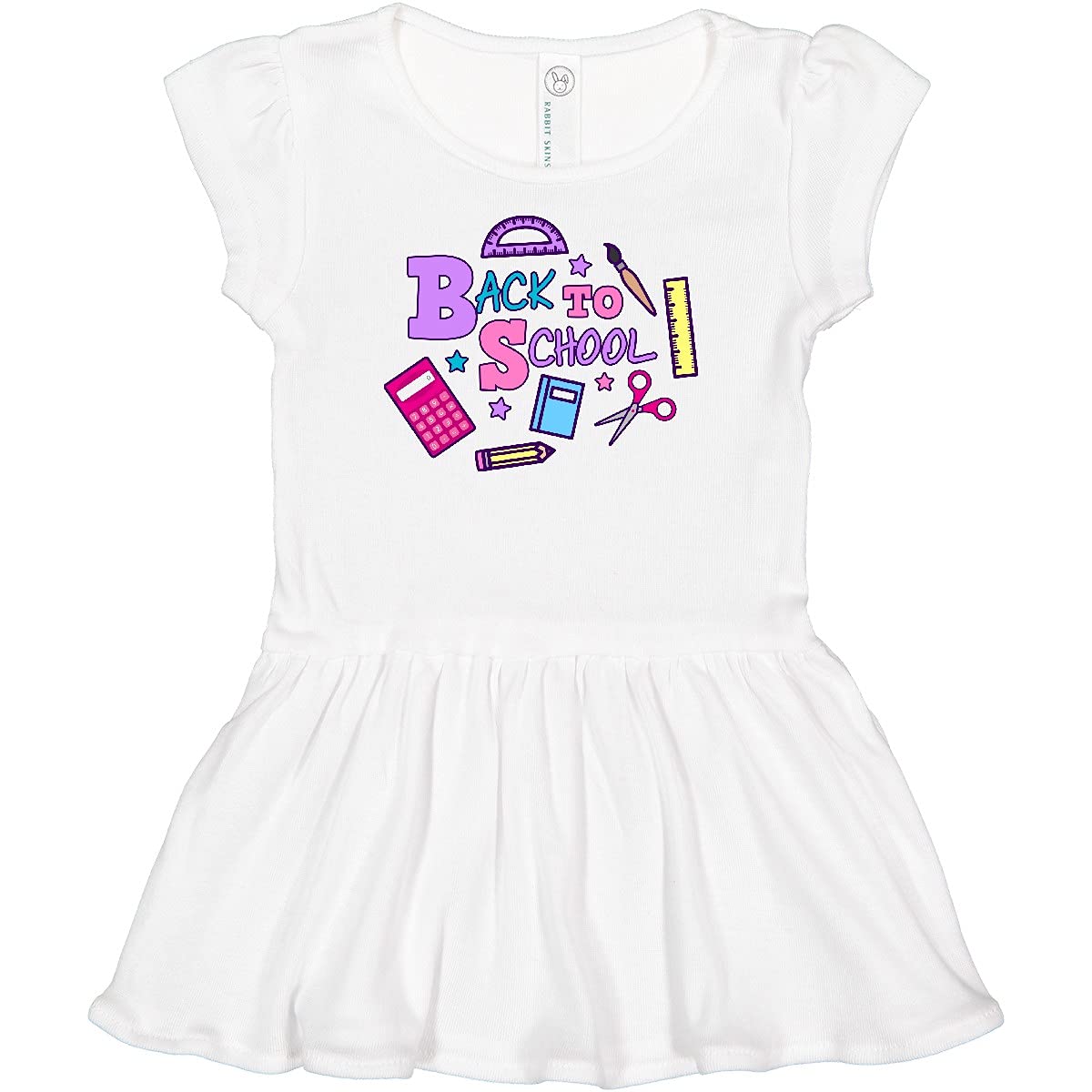 Inktastic Back to School Infant Dress - Cute School Supplies Print Baby Girl Outfit for First Day of School, Photoshoots & Special Occasions