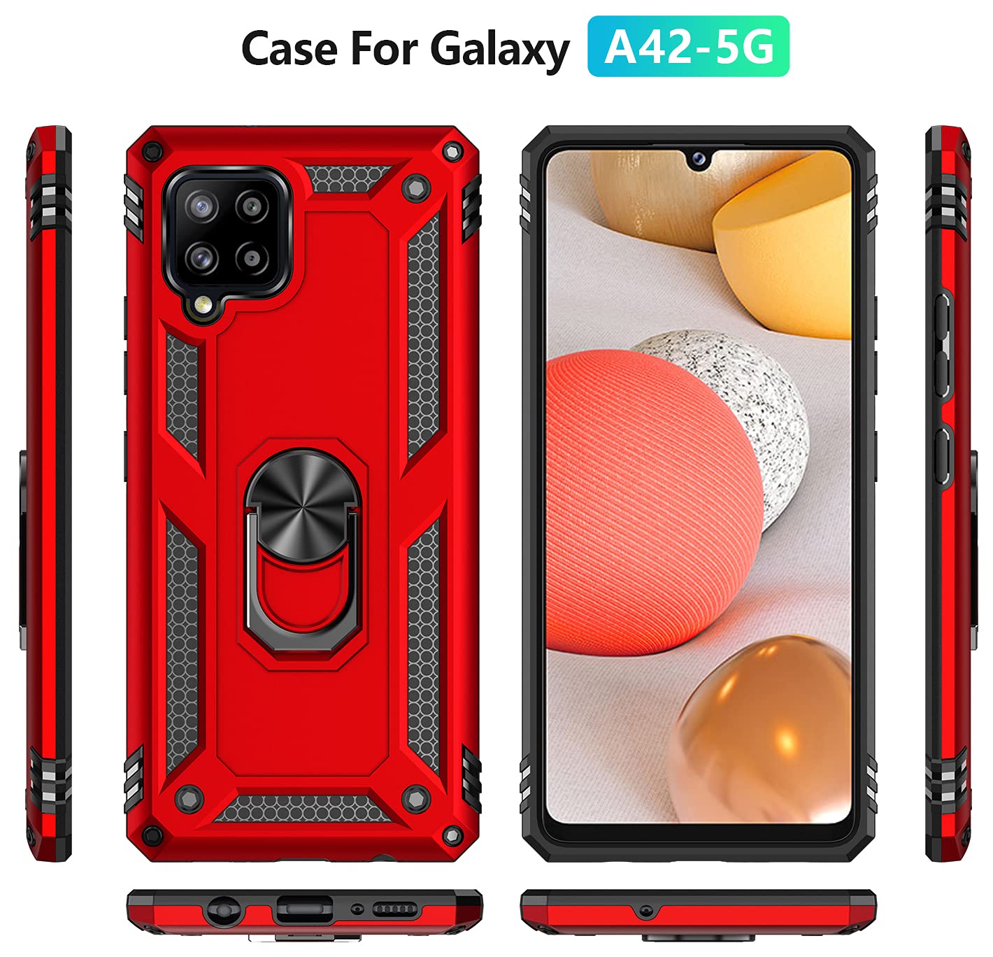 Nakedcellphone Bandit Series Samsung Galaxy A42 5G Case [Red] - Flexible TPU Phone Cover with Finger Grip, Viewing Stand & Metal Mounting Plate | Anti-Shock Protection for Everyday Use, Travel & Outdoor Activities