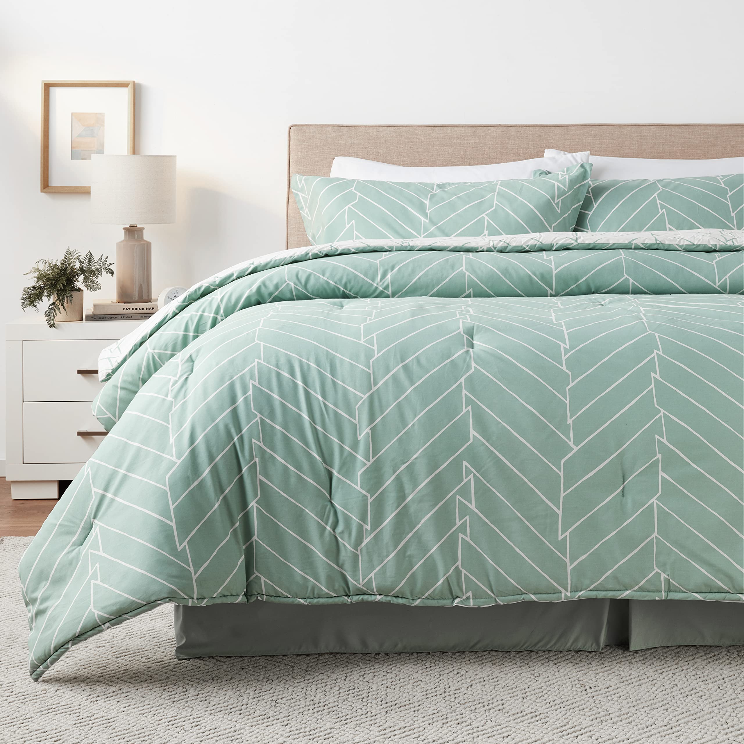 King Size Reversible Cotton Comforter Set with Matching Shams - Modern Ceres Mint Bedding Collection | Perfect for Master Bedroom & Guest Room Decor
