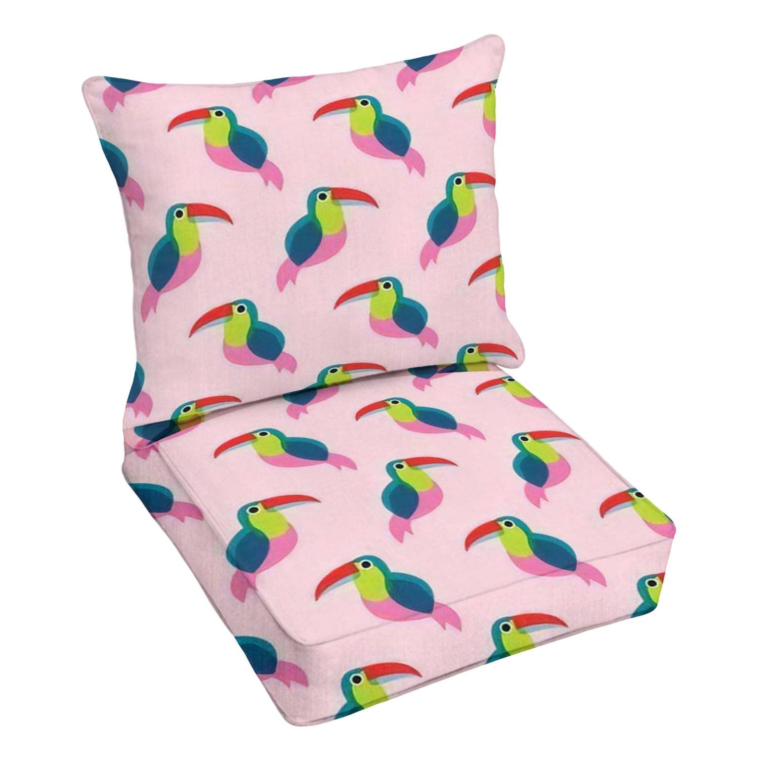 Premium Outdoor Deep Seating Cushion Set with Exotic Tucan Bird Print - Waterproof Patio Furniture Replacement Cushions for Lounge Chairs - Perfect for Poolside, Garden & Backyard Relaxation