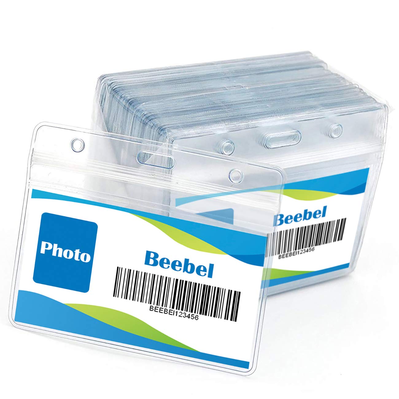 Beebel 50Pcs Waterproof ID Card Holder with Lanyards - Office & Event Use