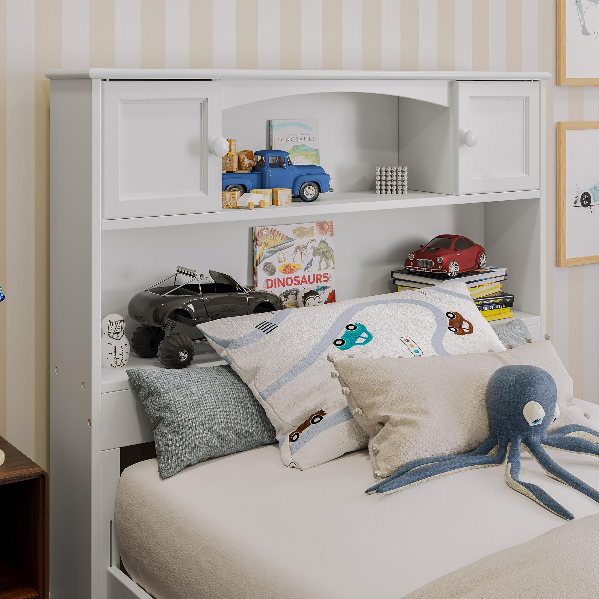 AFI Newport Twin Headboard with Turbo Charger - White Wooden Headboard for Kids & Teens Bedroom, Dorm Room Decor, Space-Saving Design