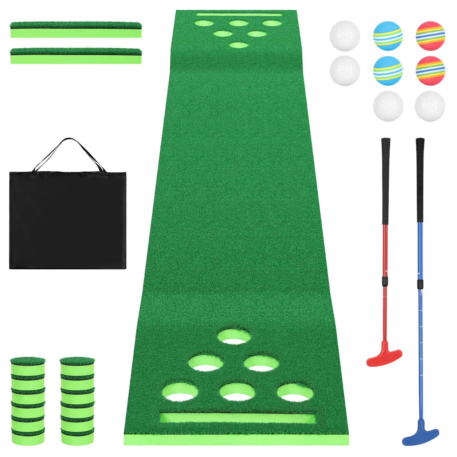 Premium Golf Pong Putting Game Set - 9.8ft Indoor/Outdoor Putting Green Mat with 2 Putters & 8 Golf Balls - Perfect for Office, Backyard, Party & Home Practice - Includes Convenient Carrying Bag - Great Gift for Golf Enthusiasts