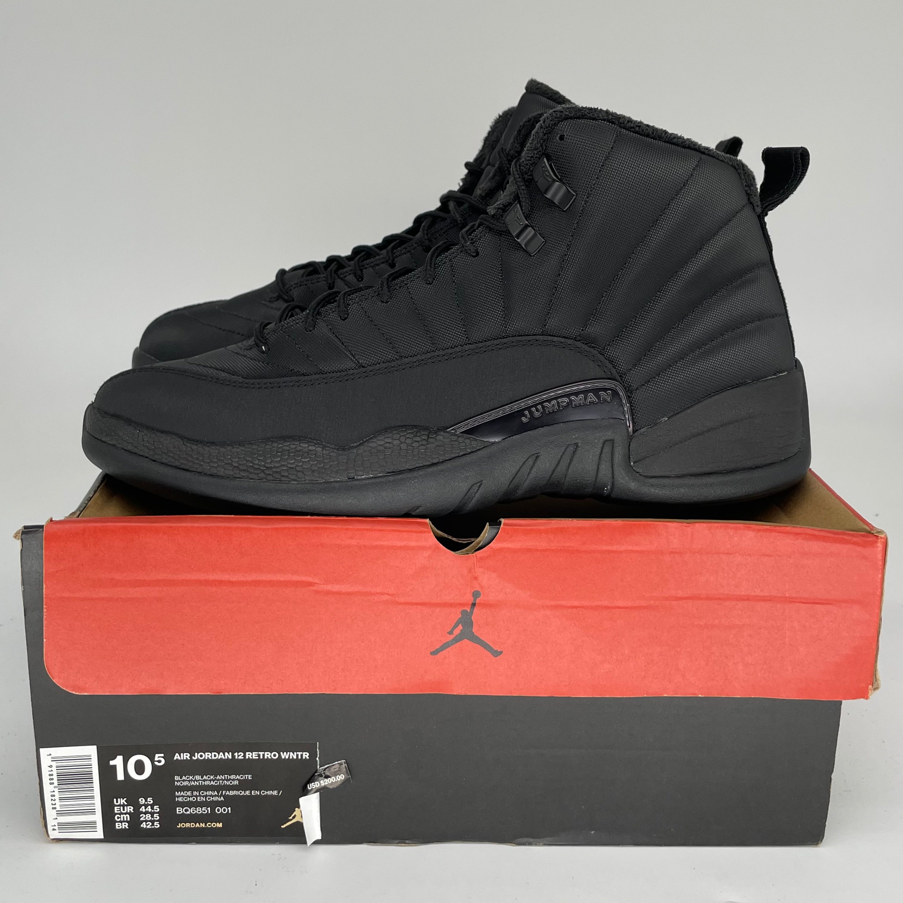 AIR JORDAN 12 Winter Black Men's Basketball Shoes Size 10.5 (BQ6851-001) - Perfect for Streetwear & Court Performance
