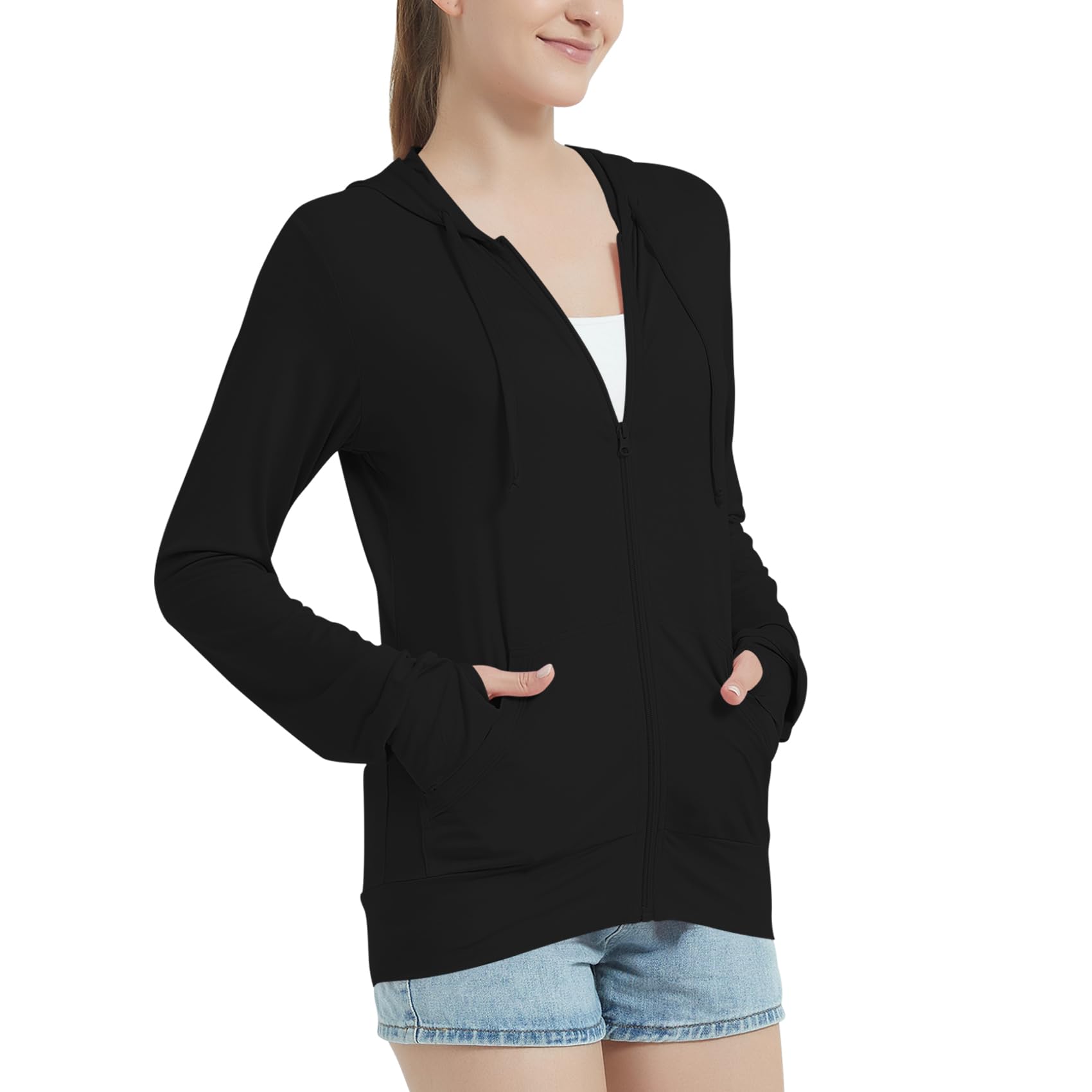 QBK Lightweight Zip Up Hoodies for Women - Thin Summer Jackets, Breathable & Comfortable for Outdoor Activities, Travel, and Casual Wear