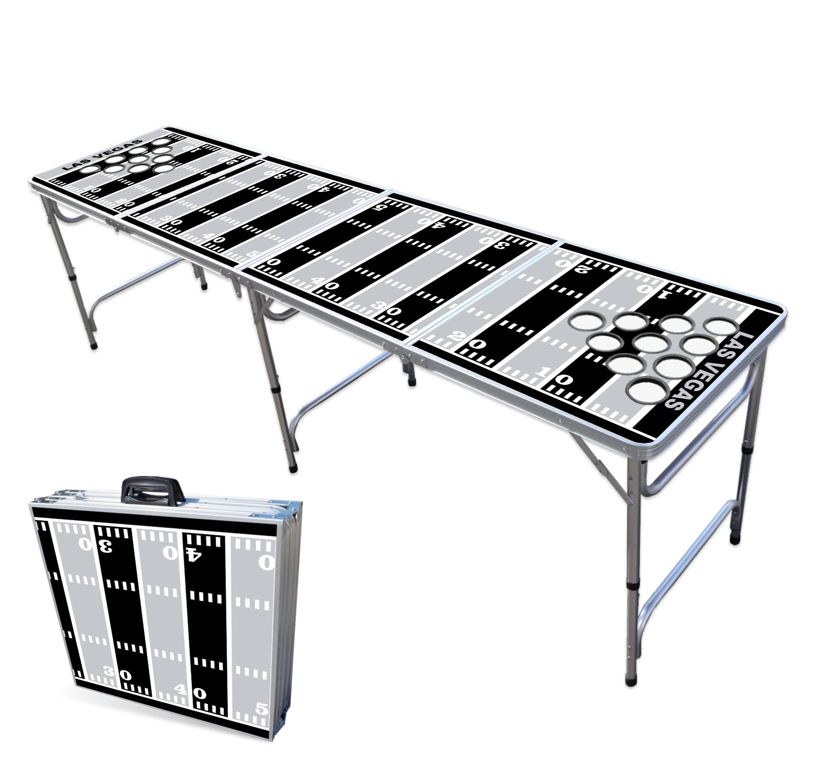 8-Foot Folding Portable Beer Pong Table with LED Lights & Cup Holders - Vegas Football Field Design for Parties, Tailgates & Outdoor Games (Multiple Models Available)