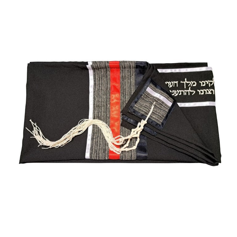 **Black and Red Tallit Prayer Shawl for Men - Traditional Jewish Tzitzit with Fringes - Perfect for Bar Mitzvah, Synagogue, and Daily Prayers**