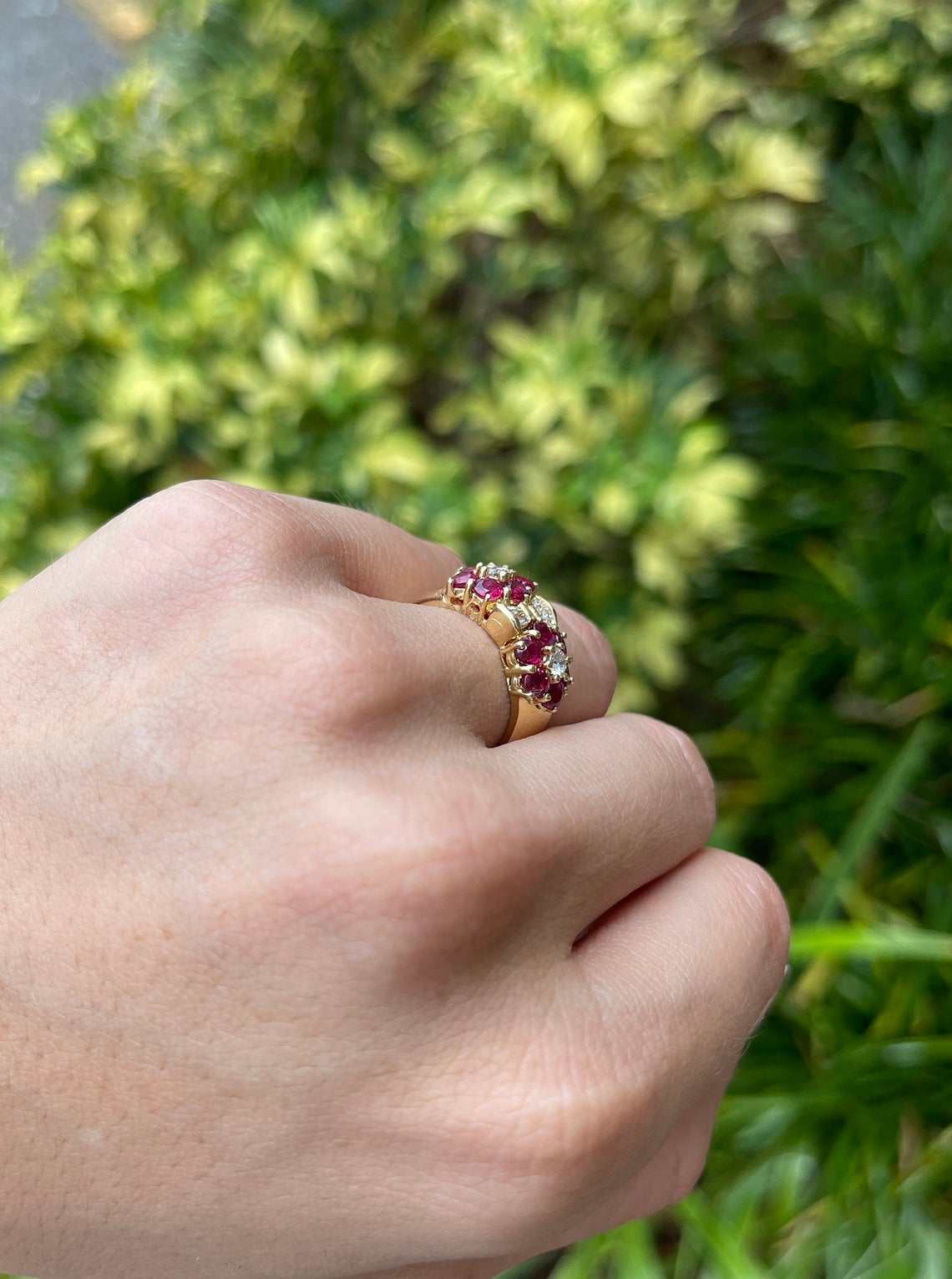 1.88tcw Natural Ruby & Diamond Wide Gold Band Ring - 18K Solid Gold Women's Wedding Band, Elegant Stackable Ring for Anniversary, Engagement, or Gift