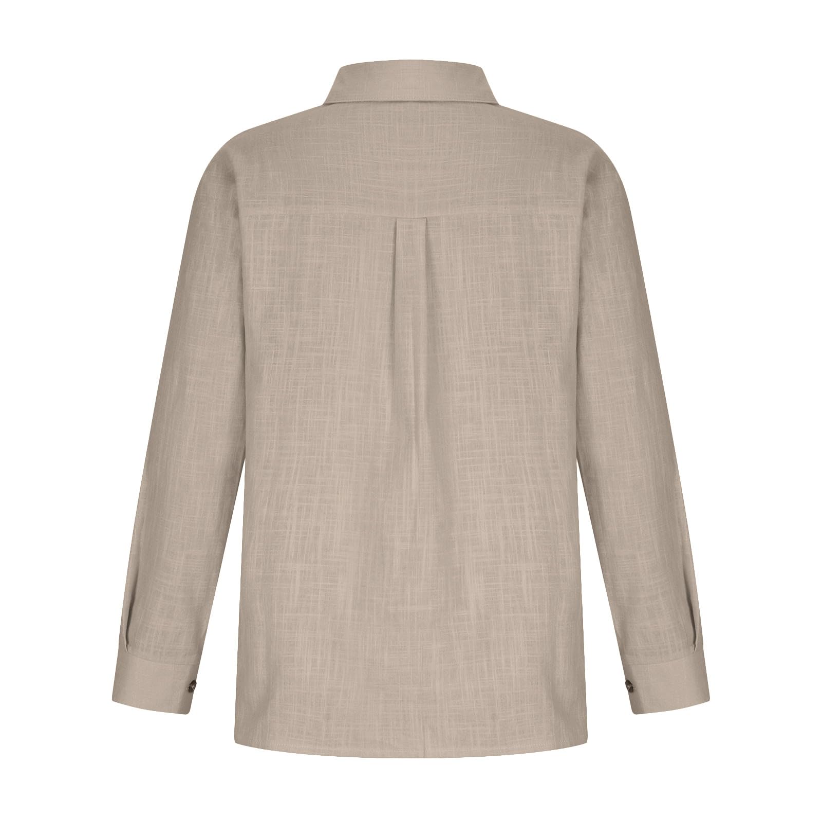 Women's Linen Long Sleeve Blouse - V Neck Button Down Shirt for Summer, Comfortable Business Casual Tops for Office Wear & Outdoor Activities
