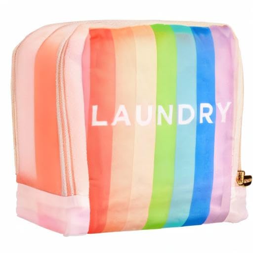 Foldable Travel Laundry Bag with Drawstring Closure - 21x22 Inch Rainbow Stripes Durable Lightweight Laundry Organizer - Perfect for Camping, Dorms & Vacation Packing
