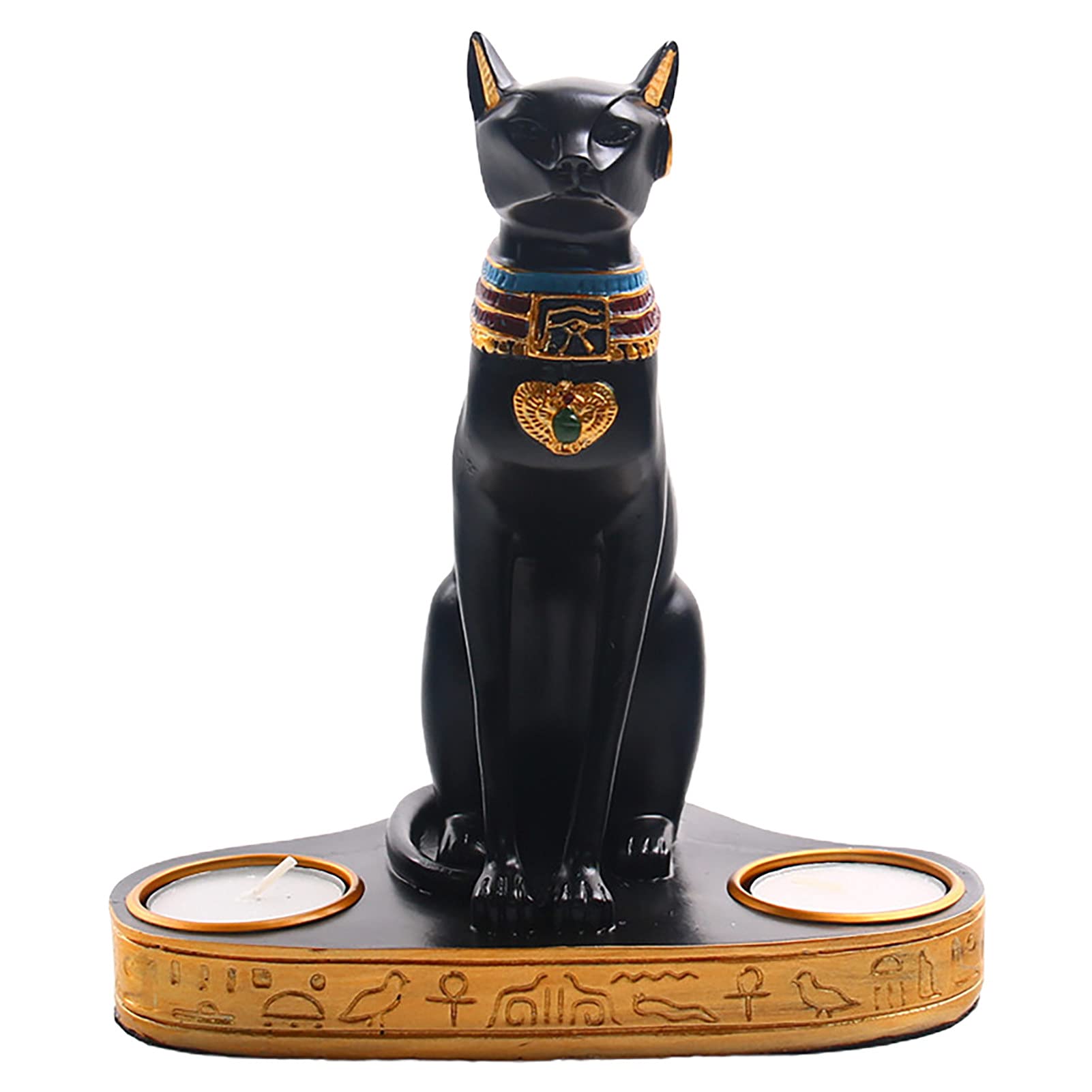 Vintage Black Cat Figurine Candle Holder with Stable Base - Egyptian Double Candlestick for Home Decor, Halloween, Gothic & Boho Style