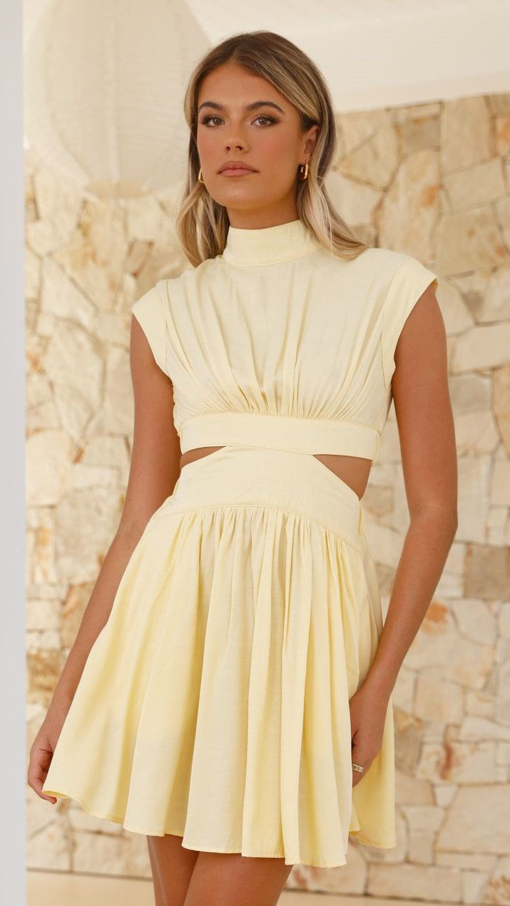 Beatrice Mini Dress for Women - Flowy Summer Yellow Sundress for Beach, Vacation & Casual Outings