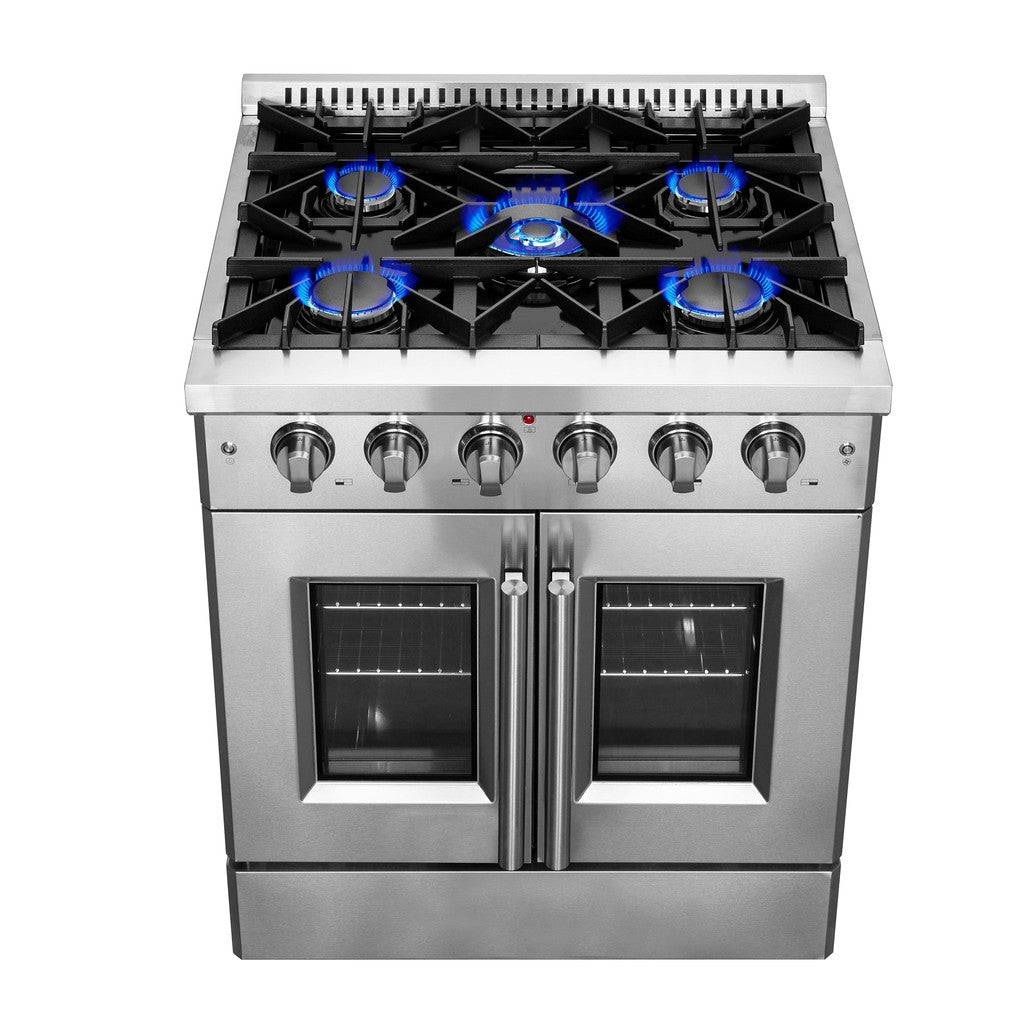 Forno Galiano 30-inch 4.32 cu ft Freestanding Gas Range with French Doors - Stainless Steel (FFSGS6444 30) - Perfect for Modern Kitchens & Professional Cooking