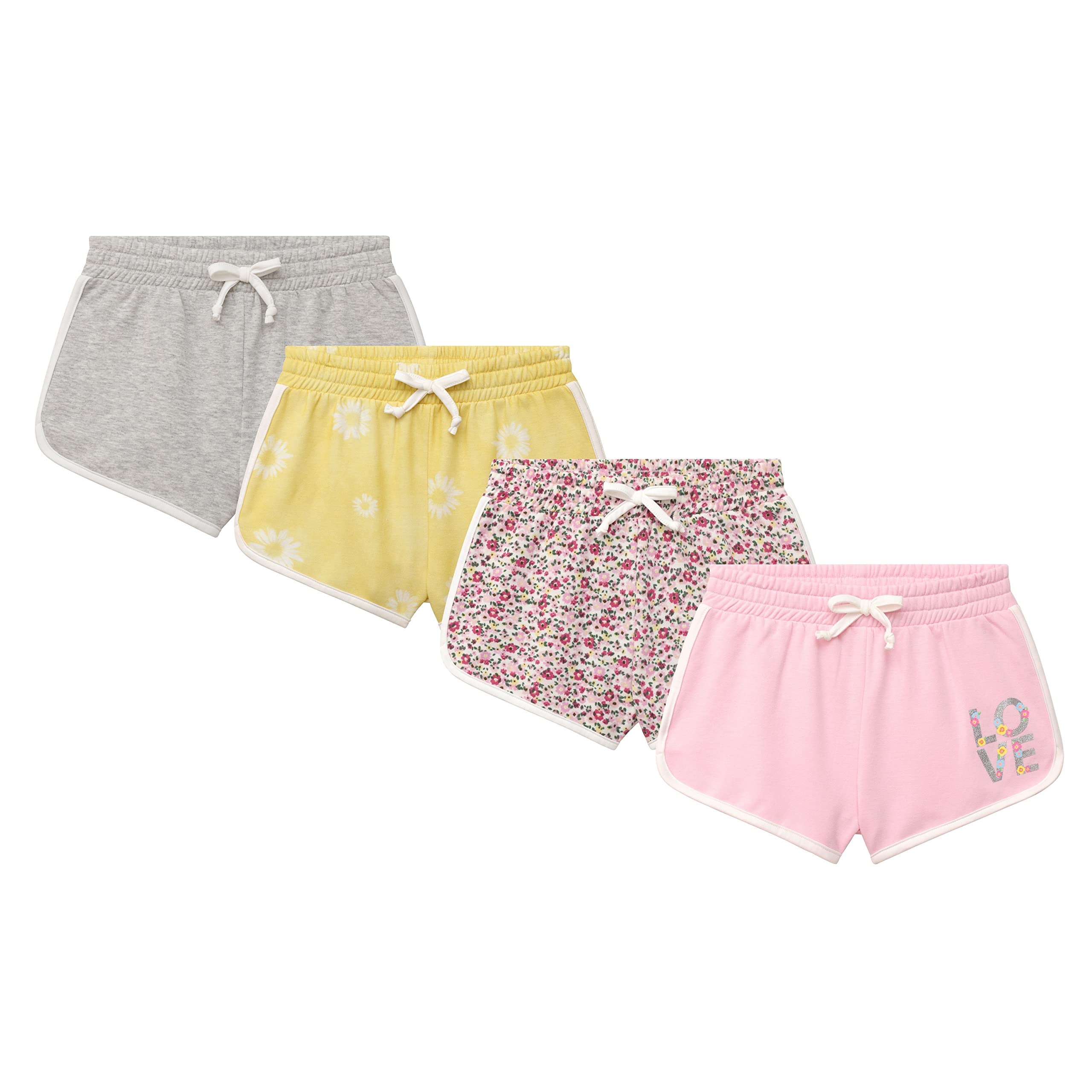 BTween Girls 4-Piece Active Performance Dolphin Shorts with Faux Drawstring - Breathable Running Shorts for Kids - Perfect for Sports, Gym & Outdoor Play