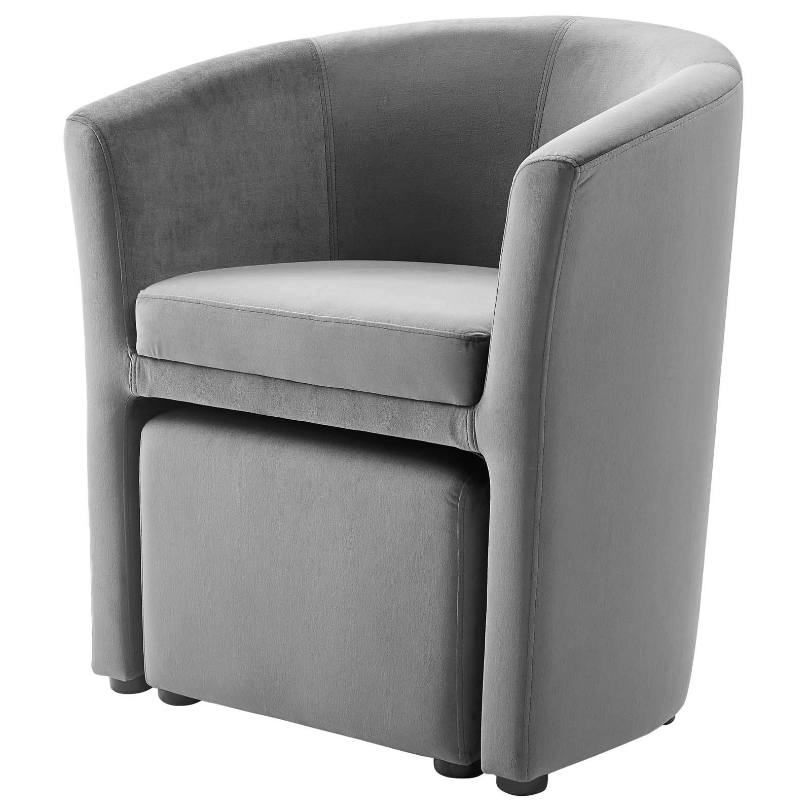 Modern Velvet Accent Chair with Ottoman - Gray Living Room Lounge Lobby Armchair for Home Decor | Perfect for Reading Nook, Bedroom Sitting Area & Office Waiting Room