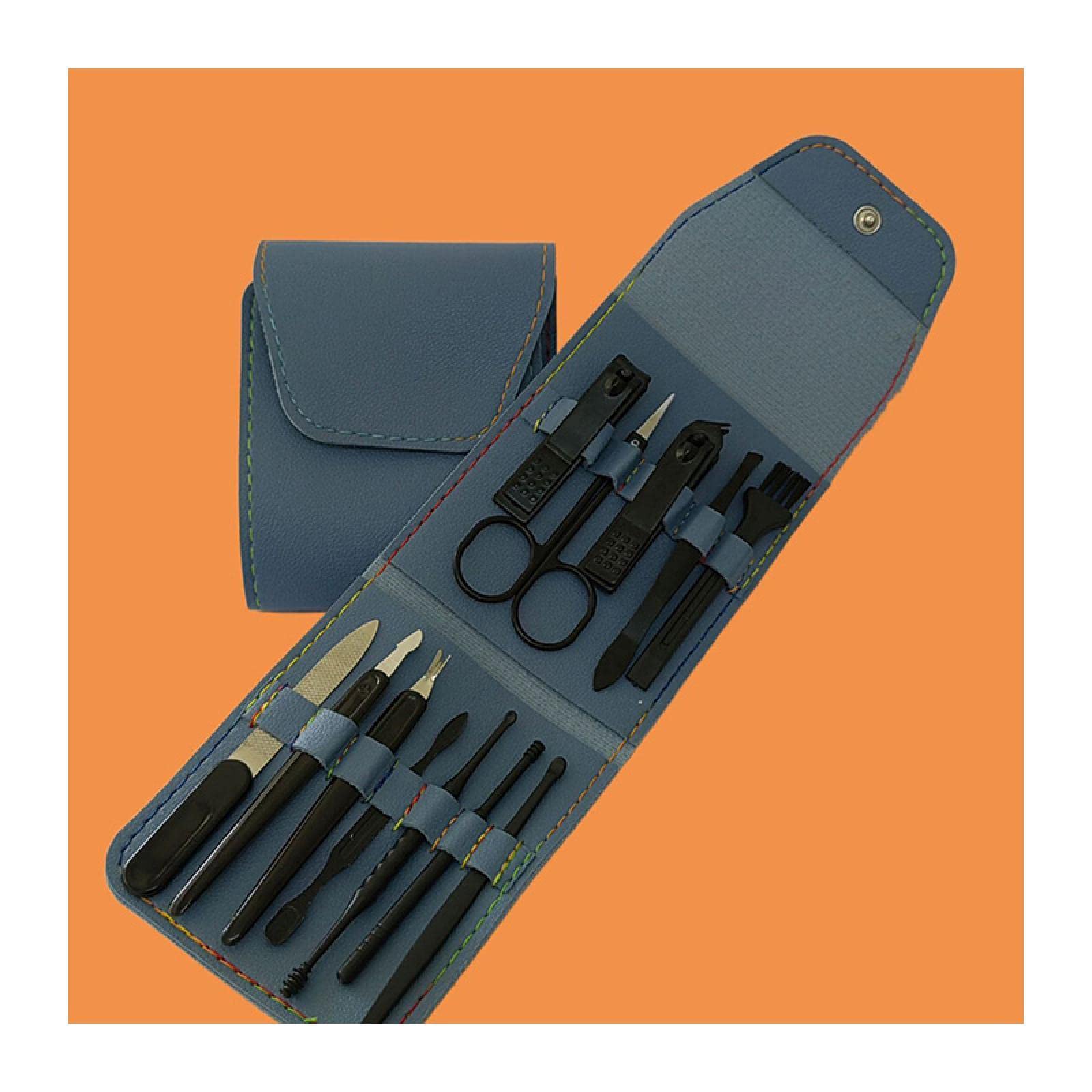 Premium 7/12/16 Pcs Multifunctional Nail Clipper Set with Leather Case - Travel & Home Manicure Kit for Toenails & Fingernails - Includes Facial Care Tools (12pcs, Light Blue) - Perfect for Travel, Gifts & Daily Nail Care
