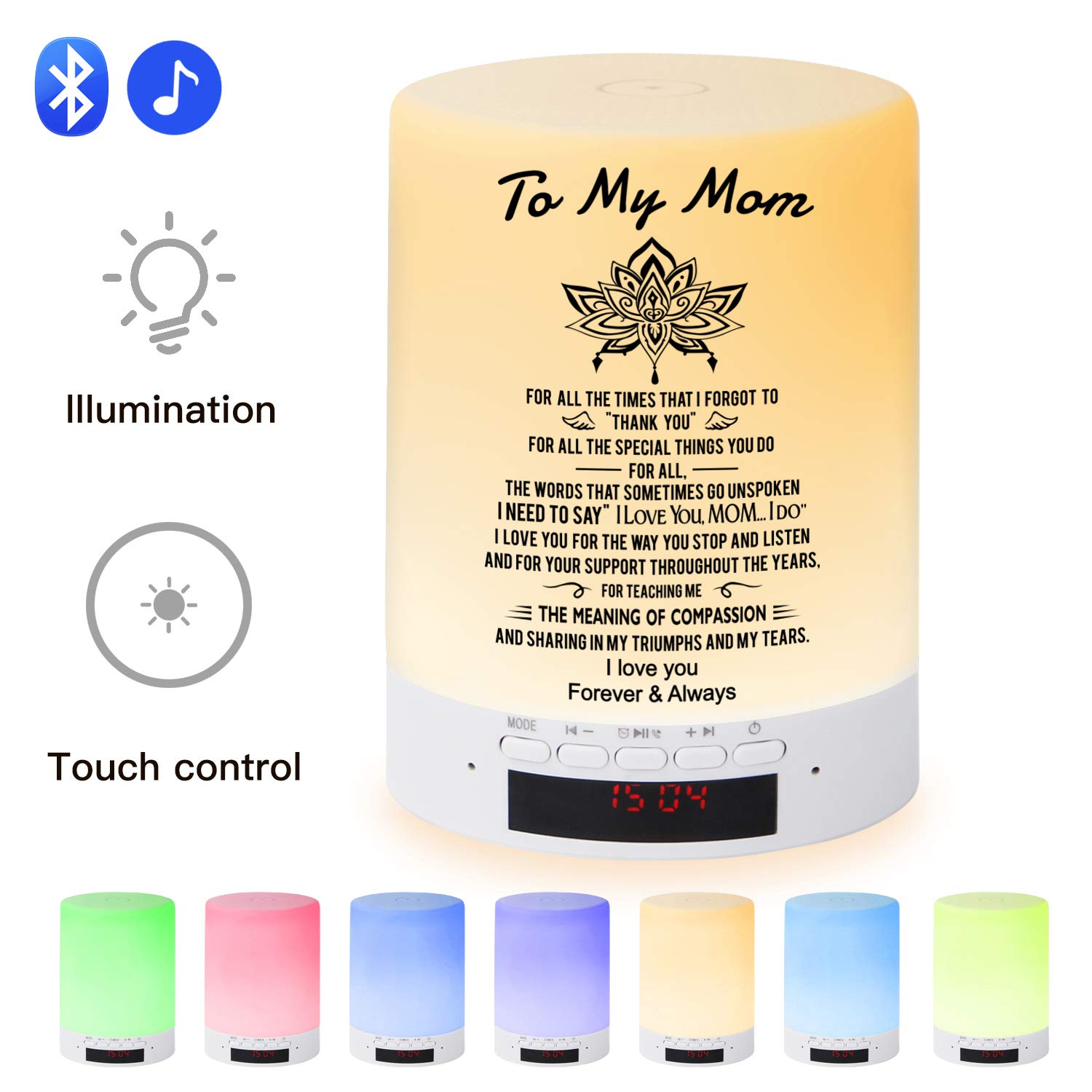 Personalized Engraved Touch Table Lamp with Bluetooth Speaker - Custom Night Light for Mom, Mother's Day & Birthday Gift Idea - Perfect for Bedroom, Nursery, or Office Desk