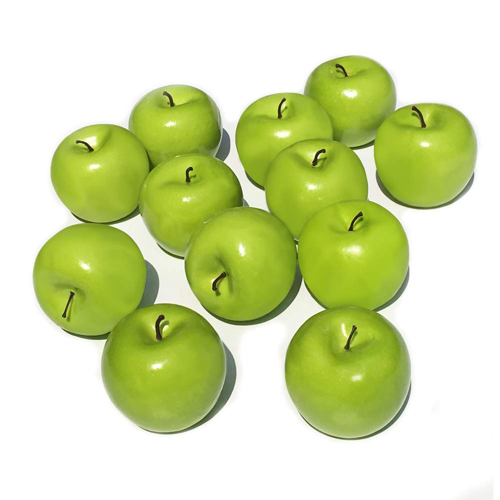 12 Pack Artificial Green Apples - Realistic Fake Fruit Decor for Home, Kitchen, Wedding & Party Centerpieces