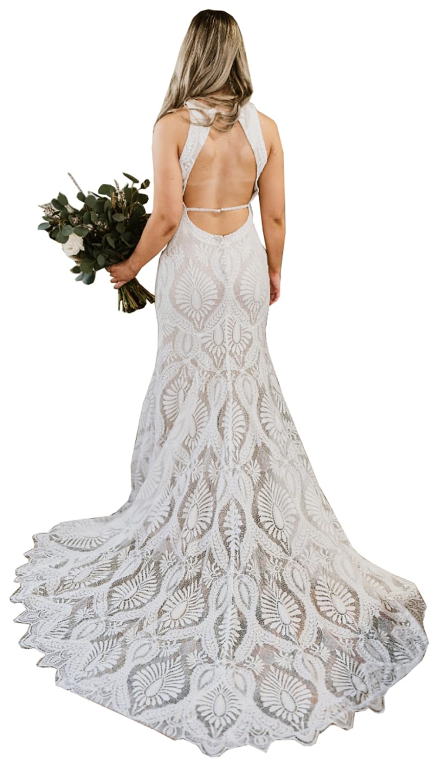 2022 Vintage Lace Bohemian Beach Wedding Dress for Women - Long Sleeve Bridal Gown for Outdoor, Destination & Boho Chic Ceremonies