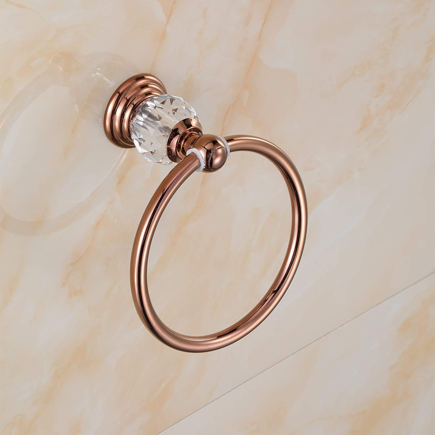 Luxury Rose Gold Crystal Bathroom Tissue Paper Holder - Wall Mounted Zinc Alloy Toilet Roll Stand with Towel Ring for Women & Men - Perfect for Modern Bathrooms, Powder Rooms & Guest Toilets