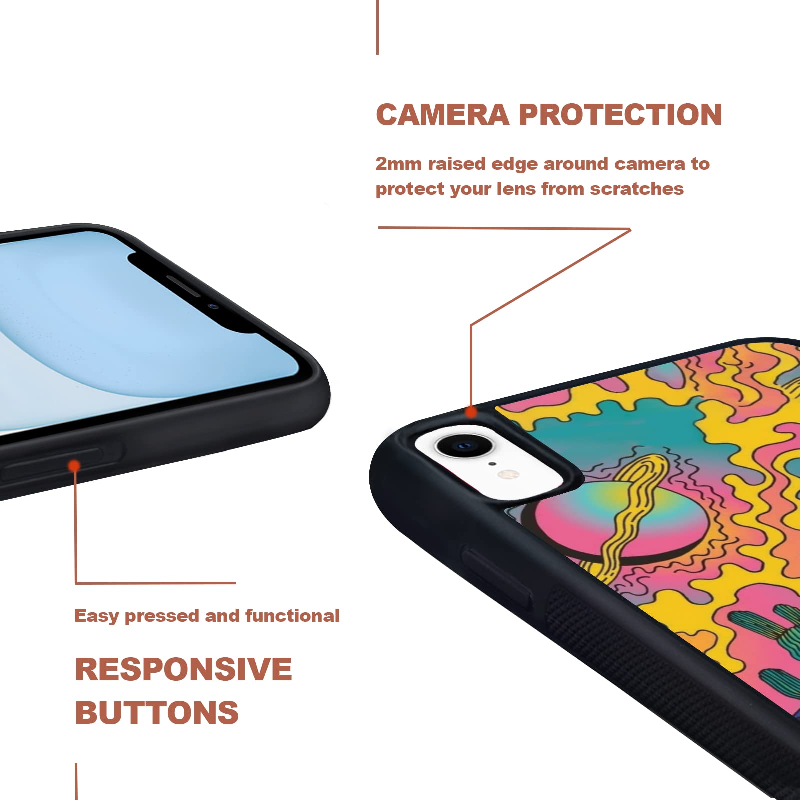 Trippy Western Phone Case for iPhone XR - Retro Hippie Cactus Design | Perfect for Music Festivals & Boho Style Lovers