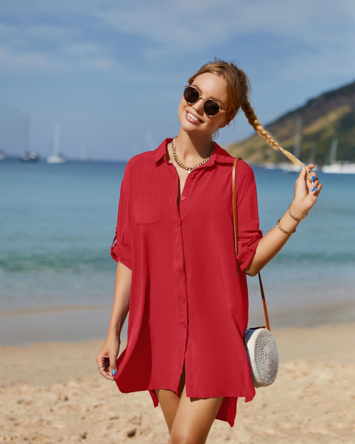 Stylish Pinup Women's Swimsuit Cover Up - Button Down Beach Shirt for Swimwear Coverups | Perfect for Poolside Lounging & Tropical Vacations