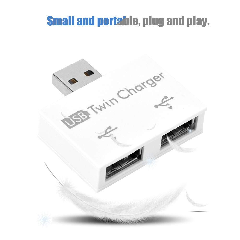USB 2.0 Hub Splitter with 2 Ports - Portable Twin Charger for iPhone, Android, iPad, Laptop - Fast Data Transfer & Charging for Home, Office, Travel (White)