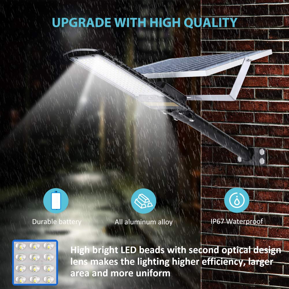 5000W Solar Street Lights Outdoor - IP67 Waterproof LED Security Flood Light with Remote Control, Dusk to Dawn Sensor, Mounting Pole & Bracket - Perfect for Garden, Street, Court, Parking Lot, and Pathway Lighting