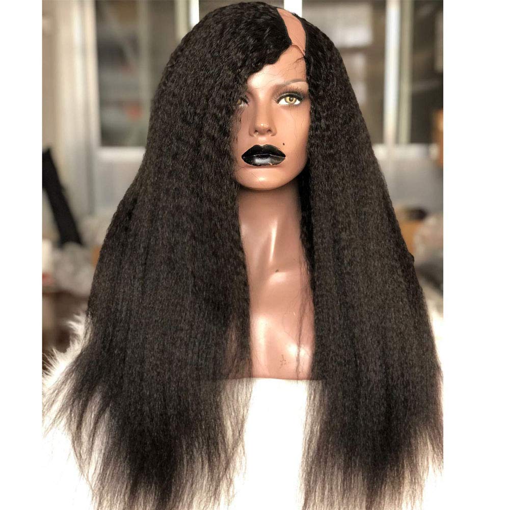 10A Virgin Human Hair U Part Wig for Black Women - Kinky Straight 1X3 Left Opening Glueless Wig (130% Density, 8