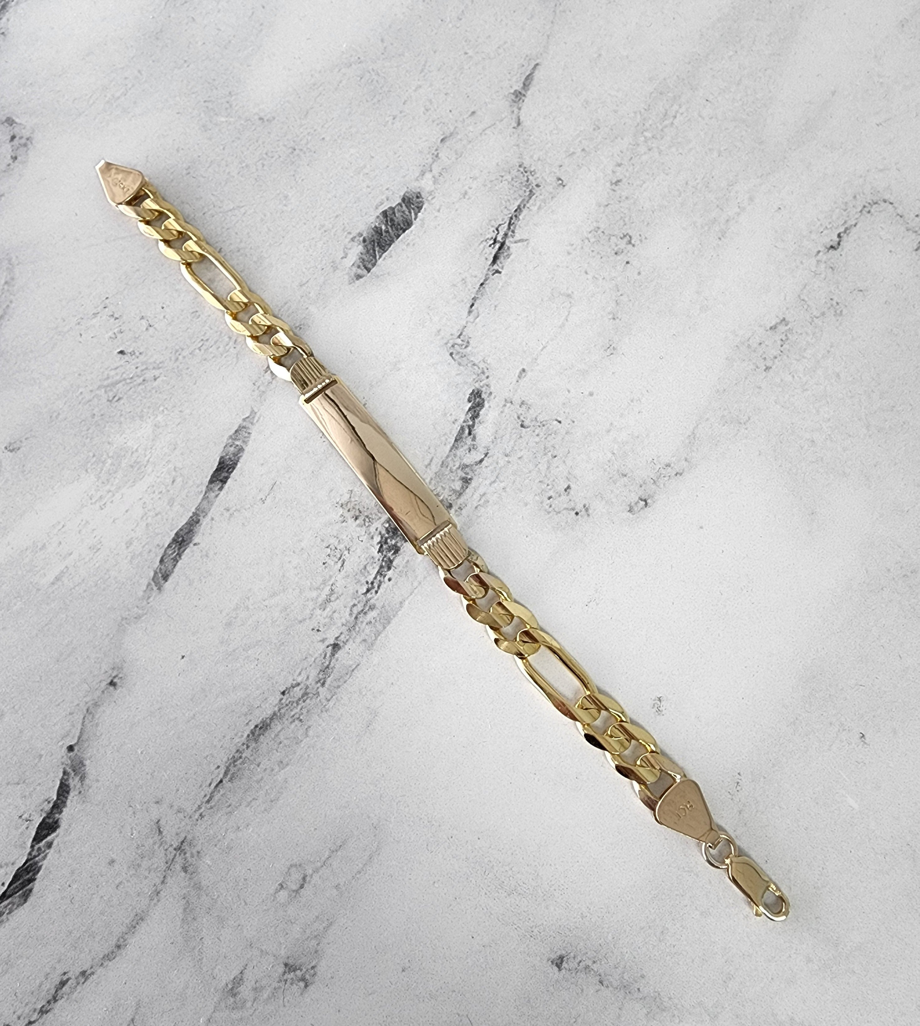14K Yellow Gold Figaro Chain ID Bracelet for Women - Stylish & Durable Jewelry Gift for Birthday, Anniversary, or Everyday Wear