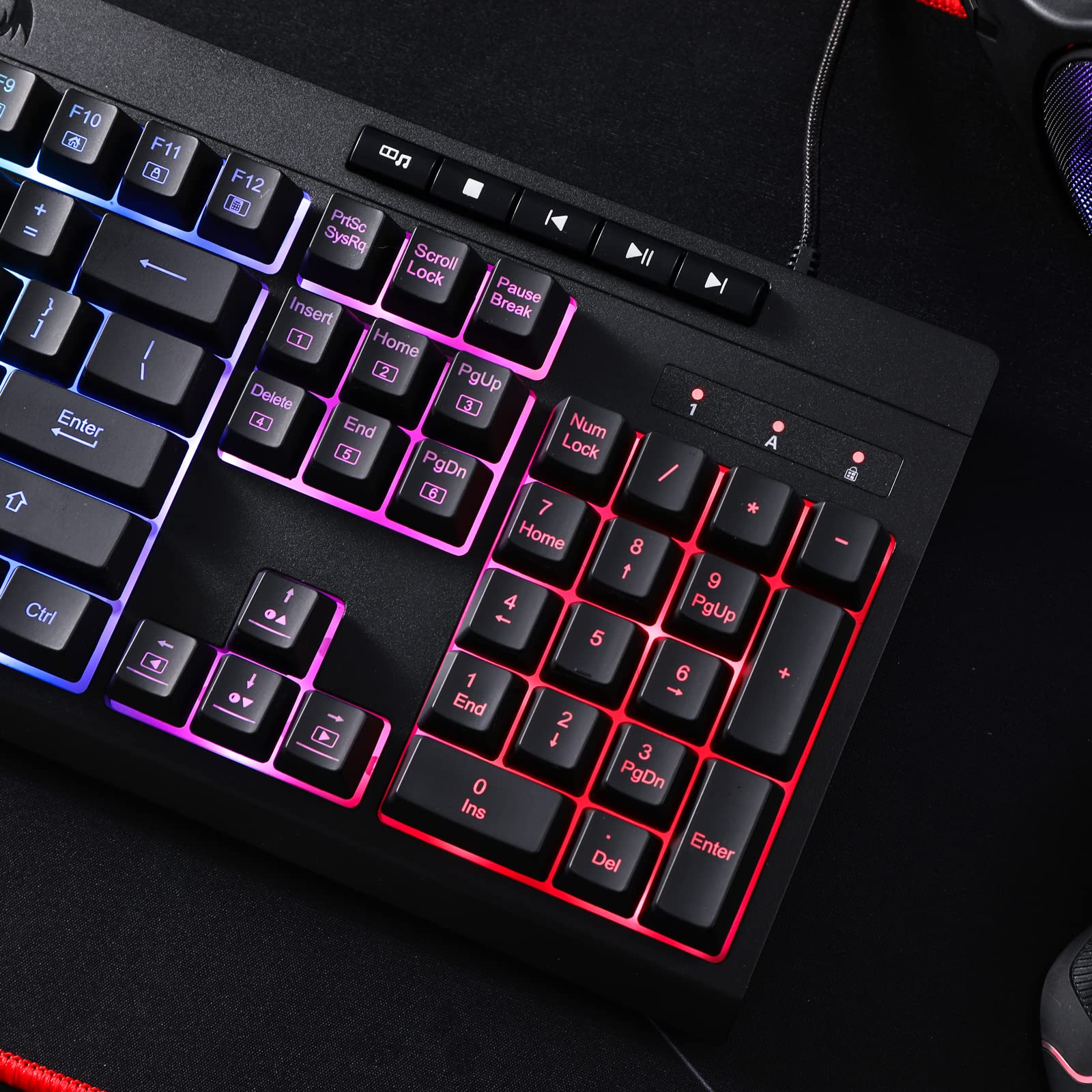 Redragon K512 Shiva RGB Backlit Membrane Gaming Keyboard - Quiet Mechanical Feel, 6 On-Board Macro Keys, Dedicated Media Controls, Detachable Wrist Rest | Perfect for PC Gaming, Office Work & Typing | Black