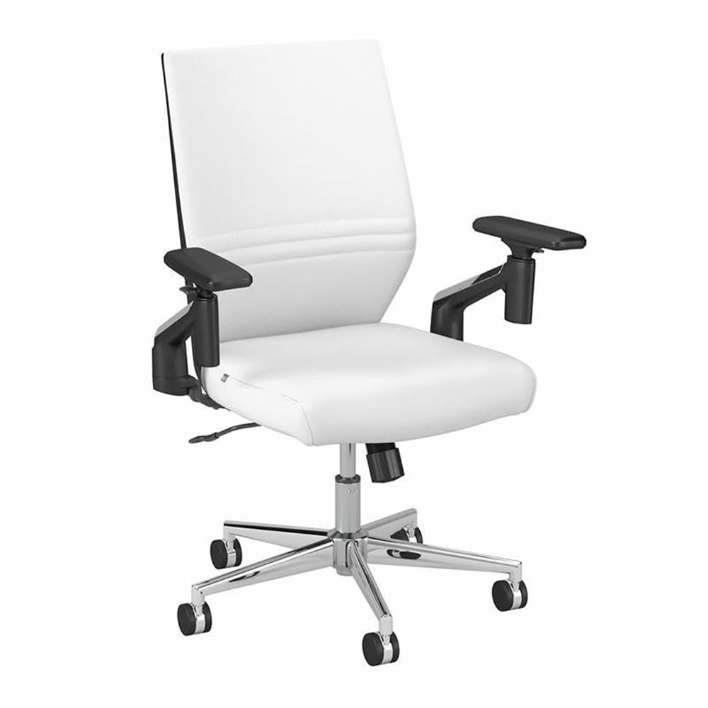 Bush Furniture Cabot Mid Back Leather Office Chair - White | Ergonomic Executive Chair for Home & Office Workspace, Comfortable Desk Chair with Adjustable Height & Lumbar Support