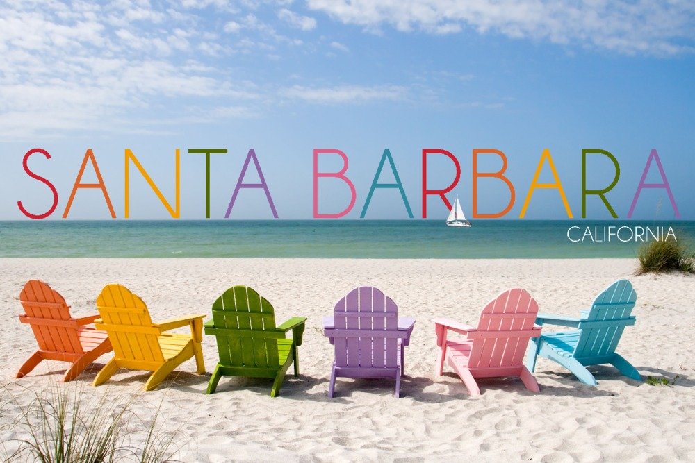 Lantern Press Santa Barbara California Beach Chairs Art - 16x24 Wrapped Canvas Wall Decor for Living Room, Bedroom & Office