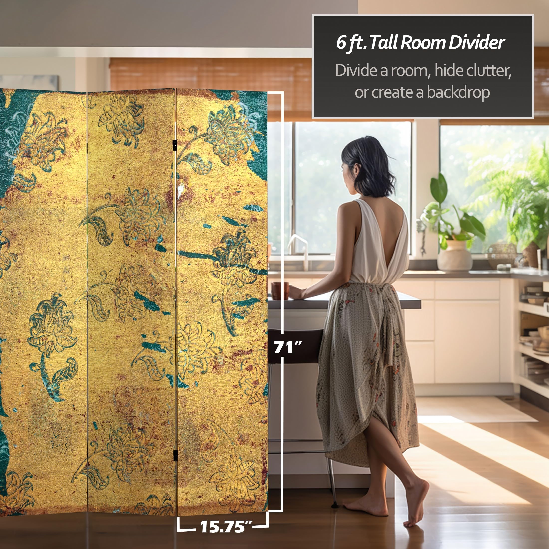 6 ft. Tall Red Lantern Luminous Shadows Canvas Room Divider with Falling Blossoms Design - Asian Inspired Home Decor for Living Room, Bedroom, or Office Partition