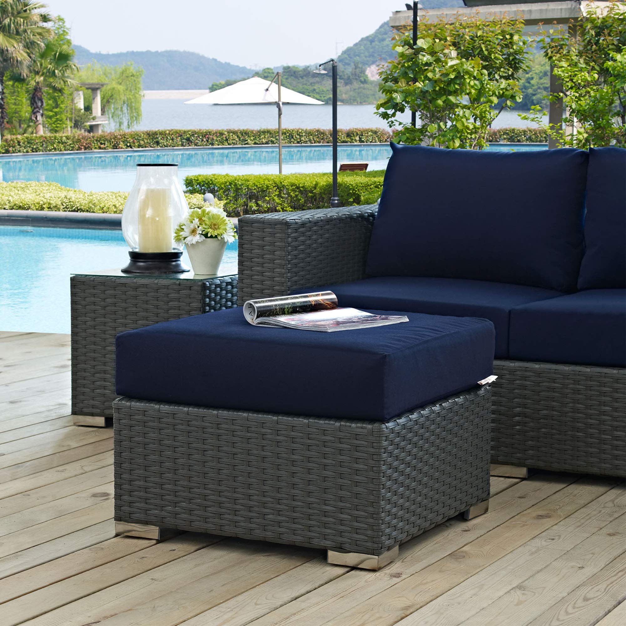 Ergode Sojourn Outdoor Patio Ottoman - Durable & Versatile Garden Seating with Sunbrella Fabric Cushions & UV Protection - Perfect for Poolside, Deck, and Backyard Relaxation