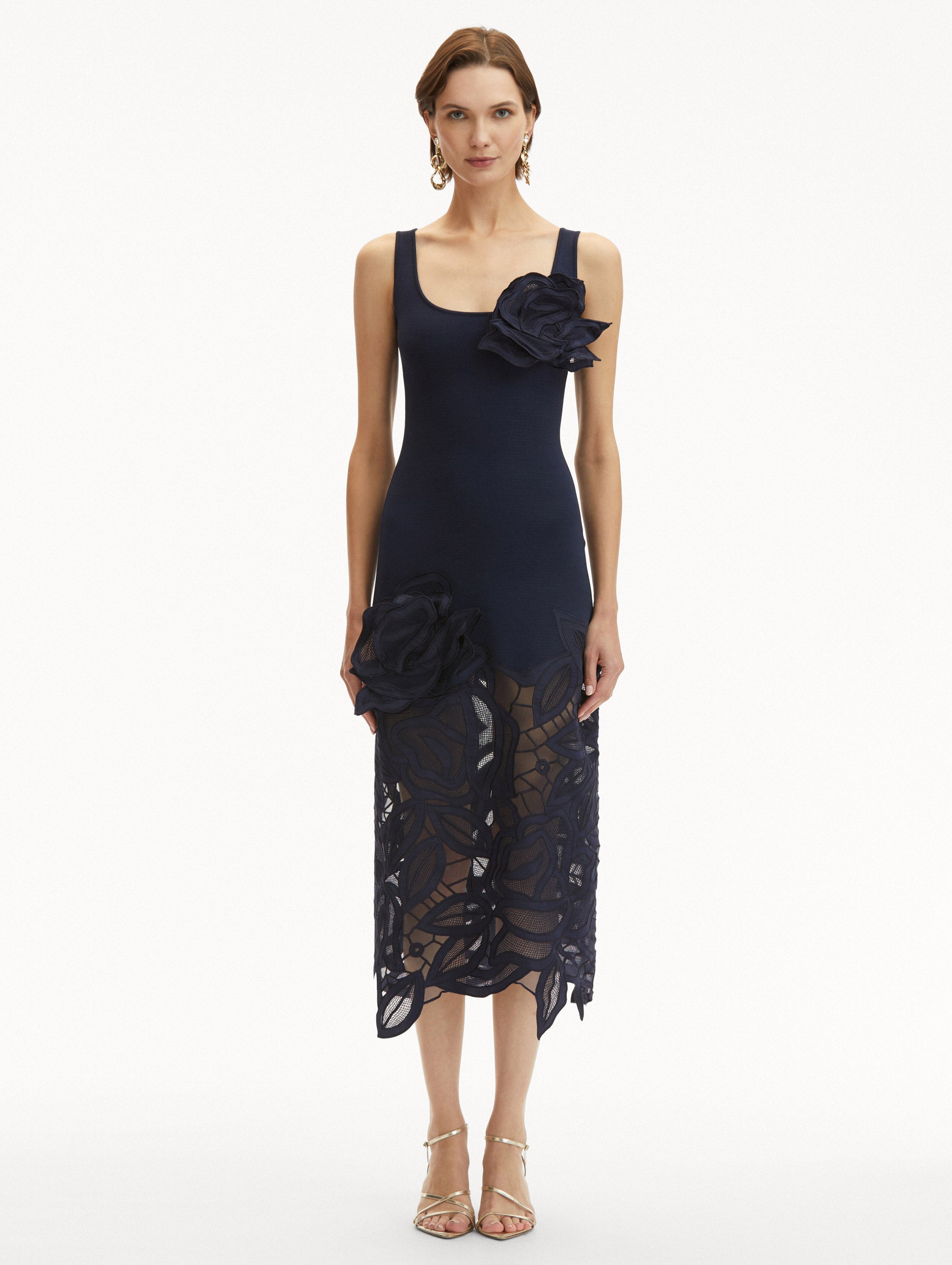 English Rose Cutout Knit Dress - Floral Lace Summer Dress for Women, Elegant Sleeveless Party Dress, Perfect for Weddings, Dates & Special Occasions