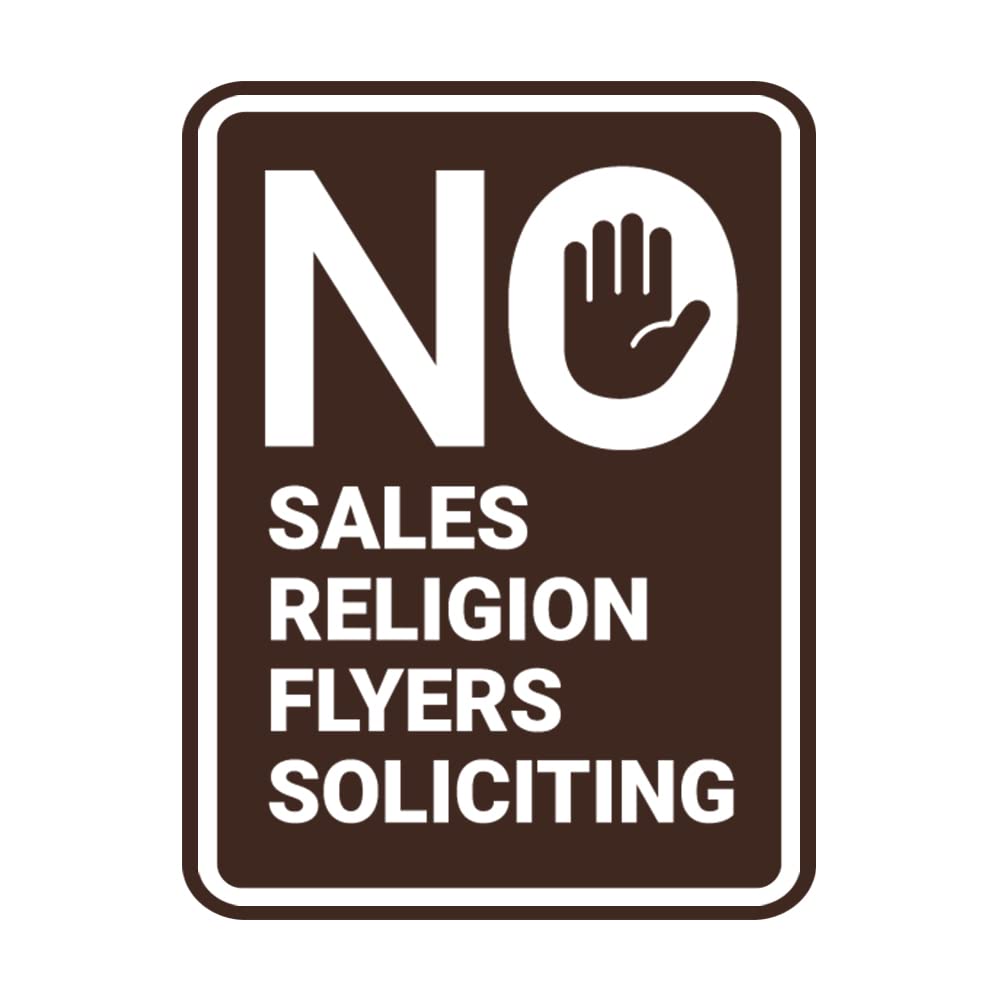 No Soliciting Sign - Round Portrait Design, No Sales, No Religion, No Flyers - Dark Brown Medium Size for Home & Business Door Decor