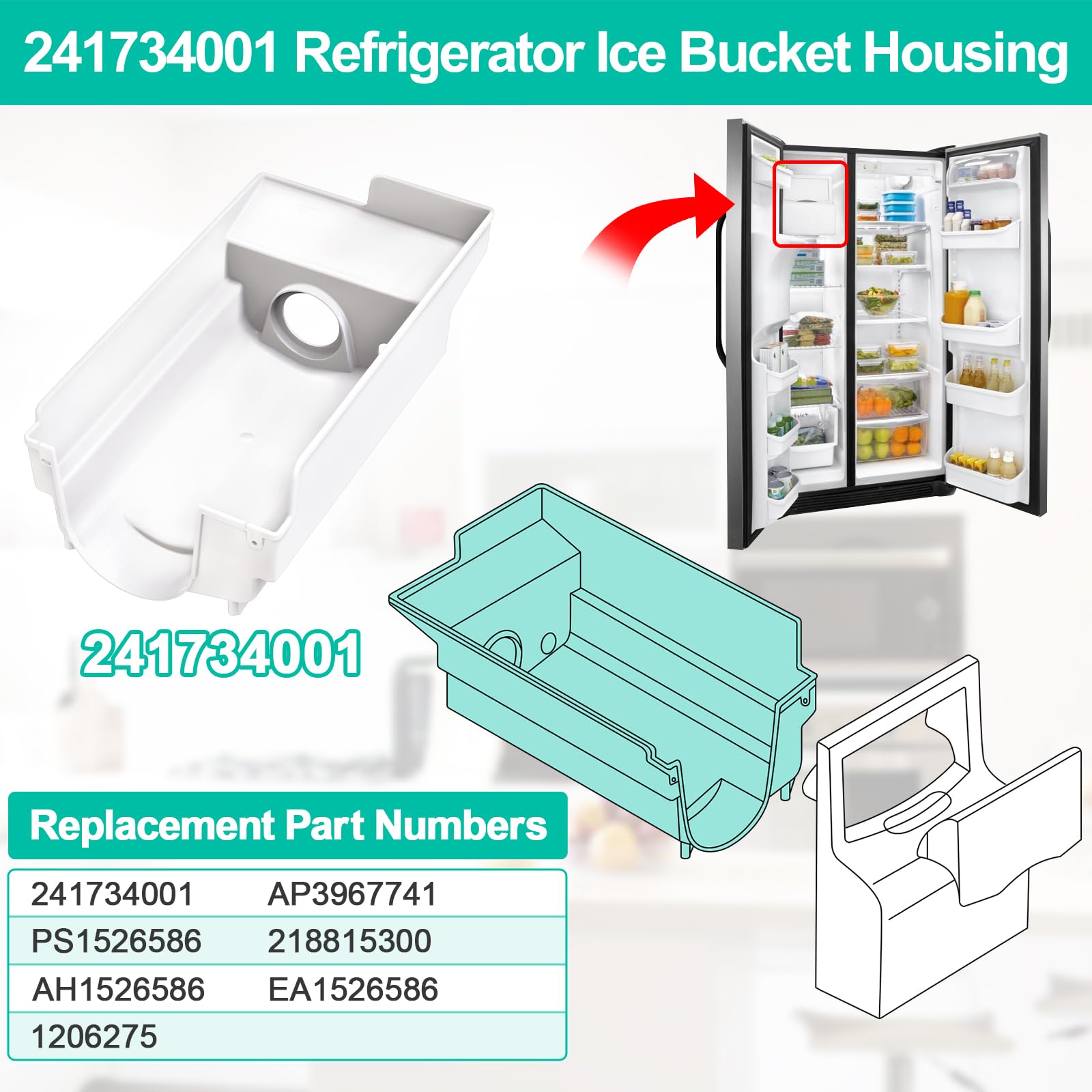 Upgraded Refrigerator Ice Bucket Replacement - Compatible with Frigidaire Ice Maker Models 218815300, AP3967741, FFHS2611LWF, FFHS2611LS1, FGUS2642LF0 - Durable Ice Bin Housing for Smooth Ice Dispensing - Perfect for Home Kitchen, Office Breakroom, and Commercial Use