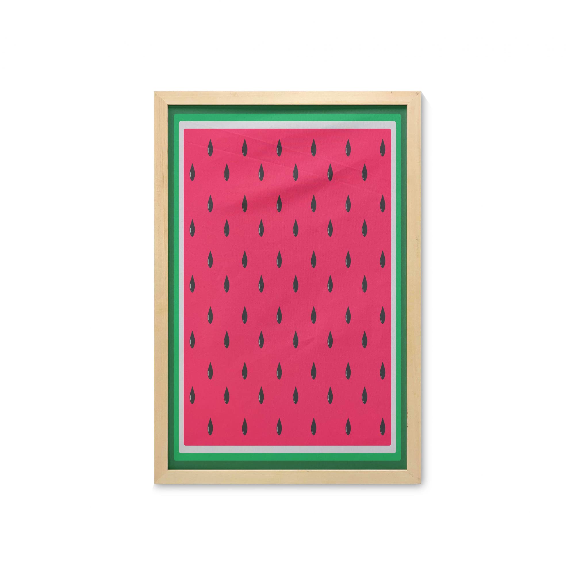 Ambesonne Framed Fruit Wall Art - Square Watermelon Slice Print, Healthy Food Illustration, Pink & Fern Green Fabric Poster 23