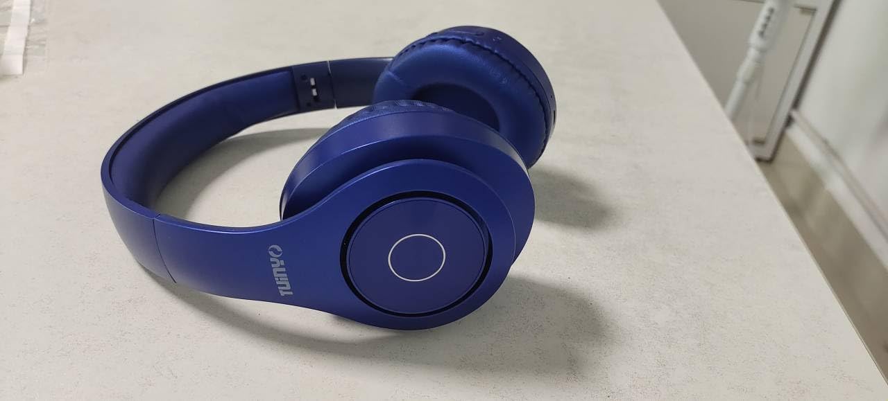 TUINYO Wireless Bluetooth Headphones Over Ear with 40H Playtime, Deep Bass & Built-in Mic - Soft Memory-Protein Earmuffs for PC, Cell Phone & TV (Dark Blue) - Perfect for Gaming, Workouts & Travel