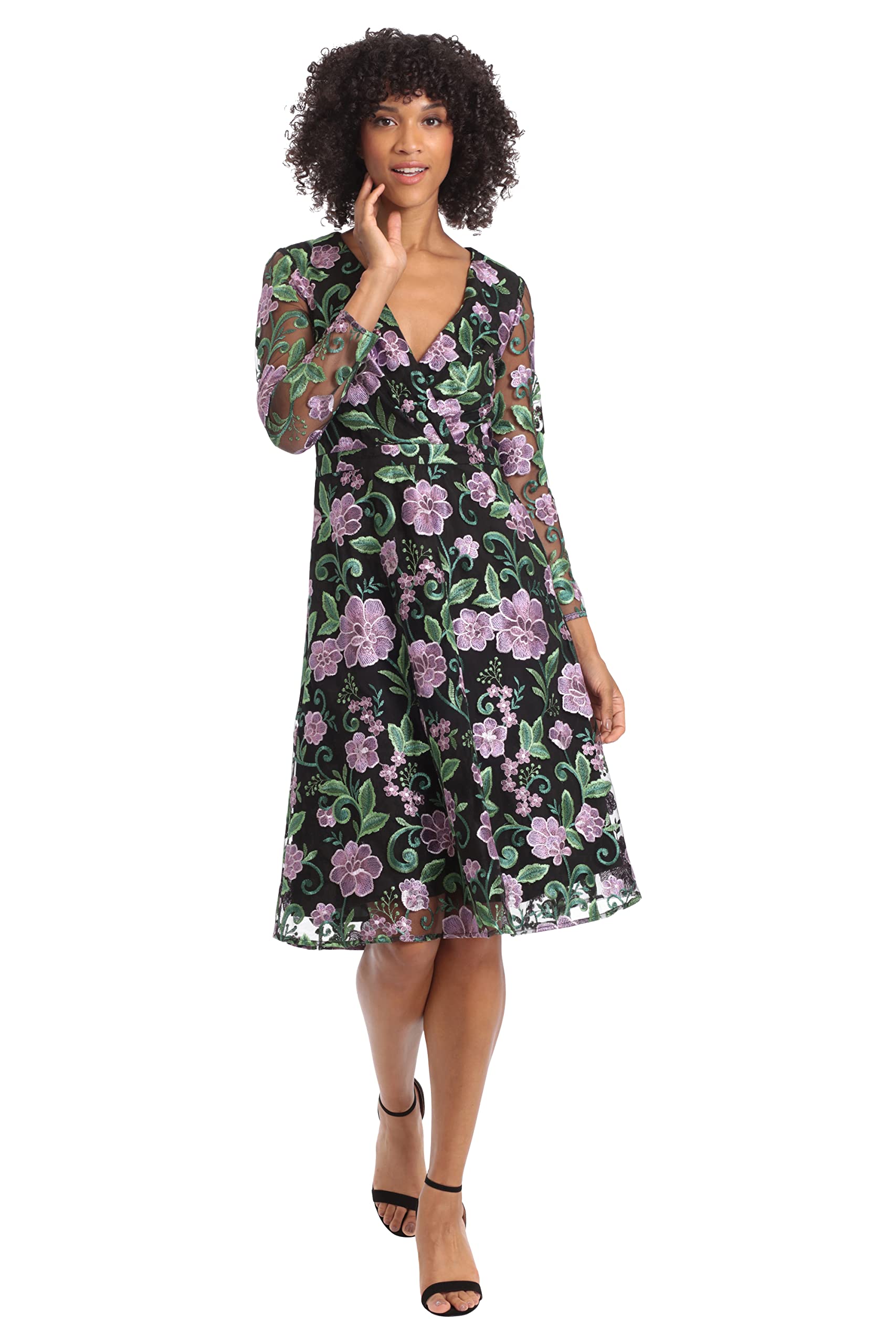 Maggy London Women's Embroidered Cocktail Dress for Wedding Guest, Holiday Party & Special Occasions - Elegant Floral Embroidery Formal Evening Gown for Bridal Shower, Christmas Dinner & Black Tie Events