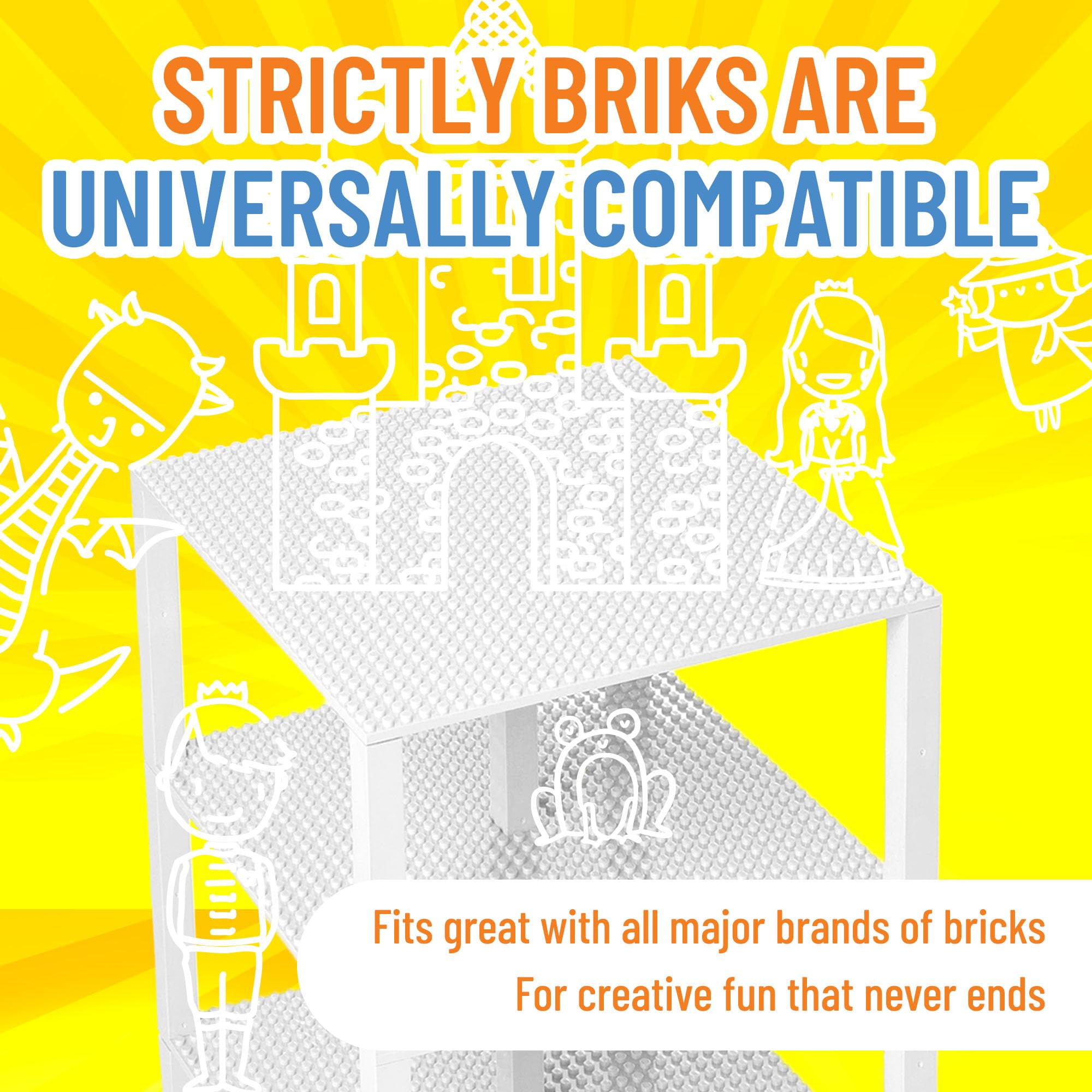 Strictly Briks Lego-Compatible Stackable Baseplates - 4 Pack (6x6 Inches) with 30 Building Bricks for Towers, Shelves & Creative Play - Red, Green, Blue & Yellow - Perfect for Kids' STEM Toys & Home Organization