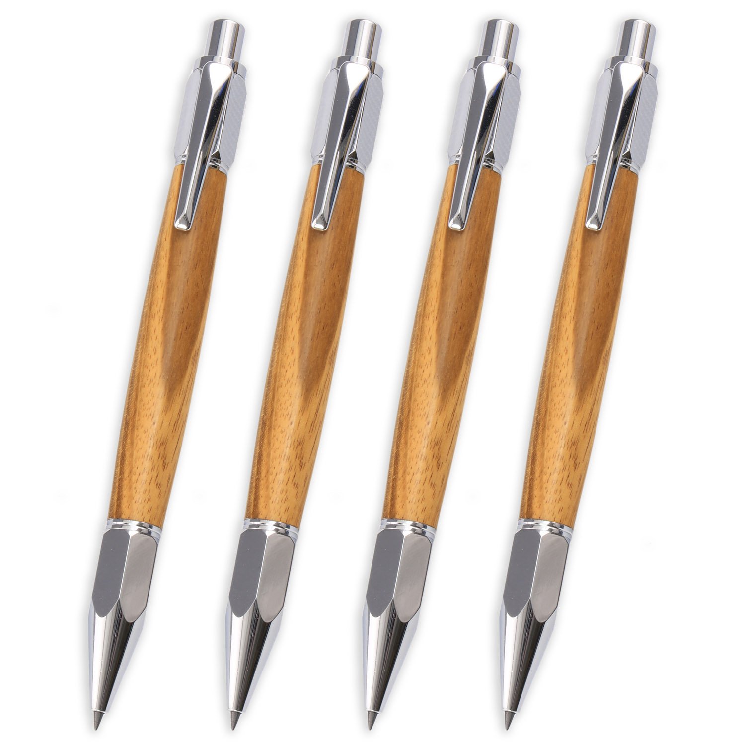 Hexagonal Click Pencil Kit - Chrome Finish, 4 Pack Wooden Pencils for Office, School & Art Projects | Legacy Woodturning Premium Writing Tools